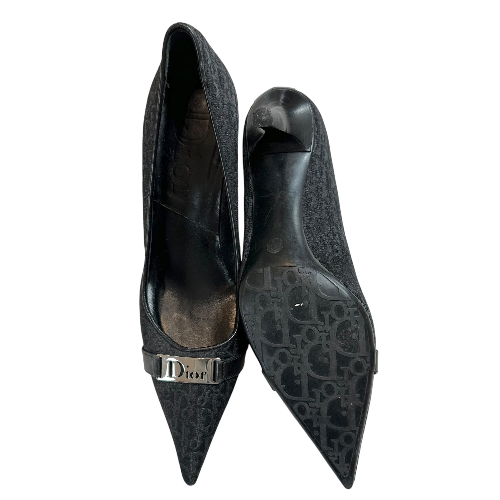 Christian Dior Black Monogram Heels Pointed Toe Stiletto