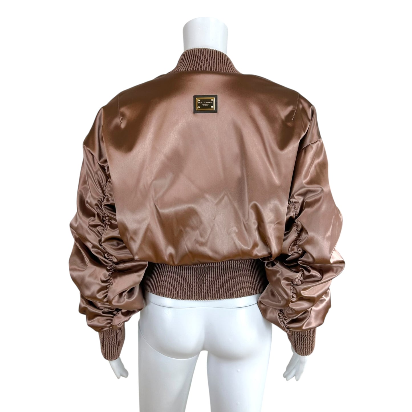 Dolce & Gabbana Dusty Rose Oversized Cropped Satin Bomber Jacket
