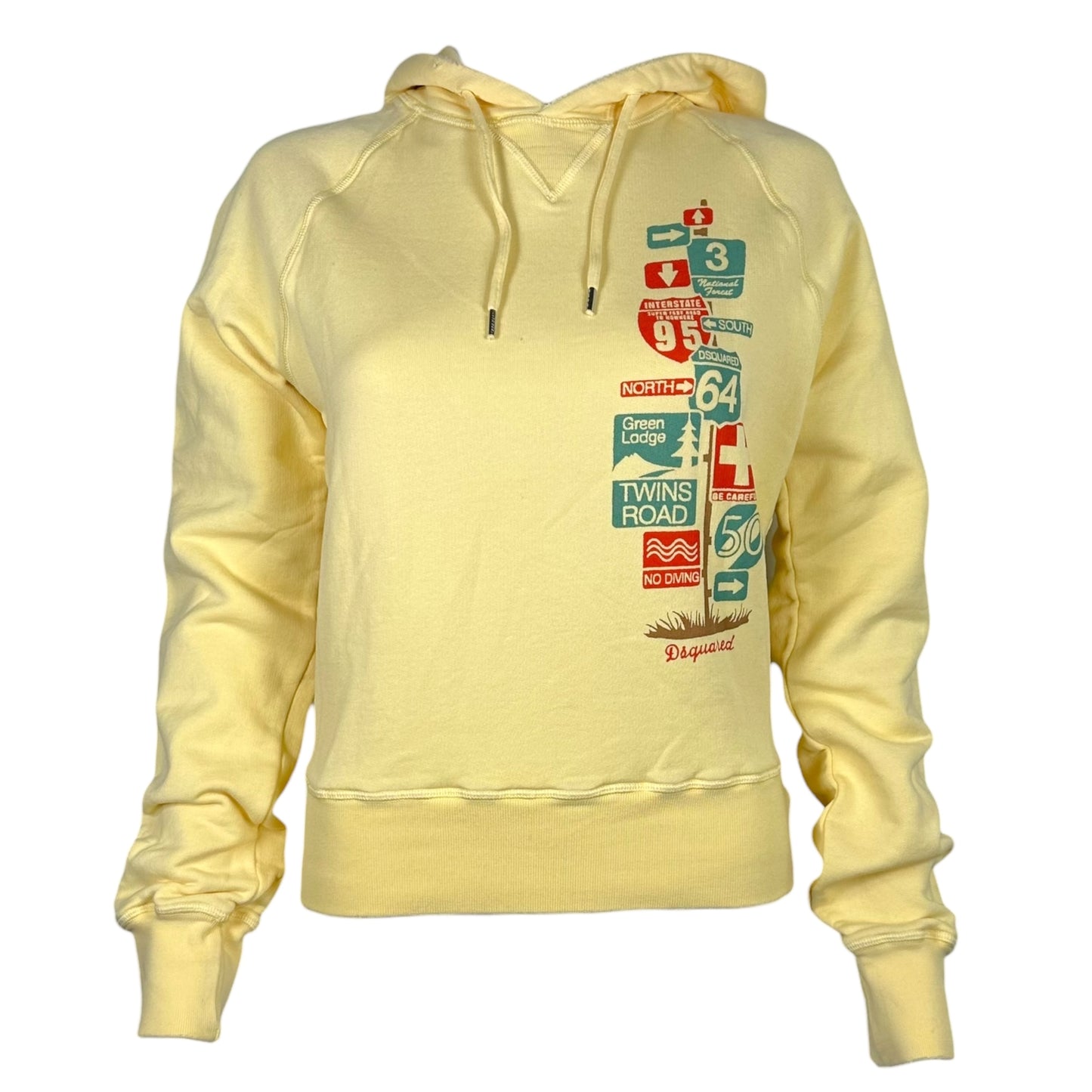 Dsquared2 Pale Yellow Street Sign Graphic Hoodie NEW