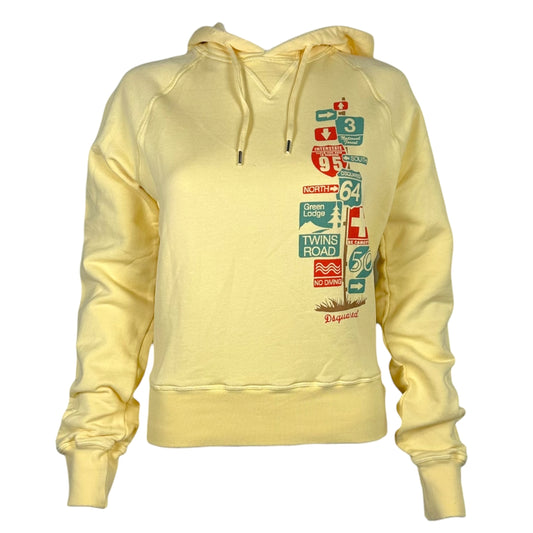 Dsquared2 Pale Yellow Street Sign Graphic Hoodie NEW
