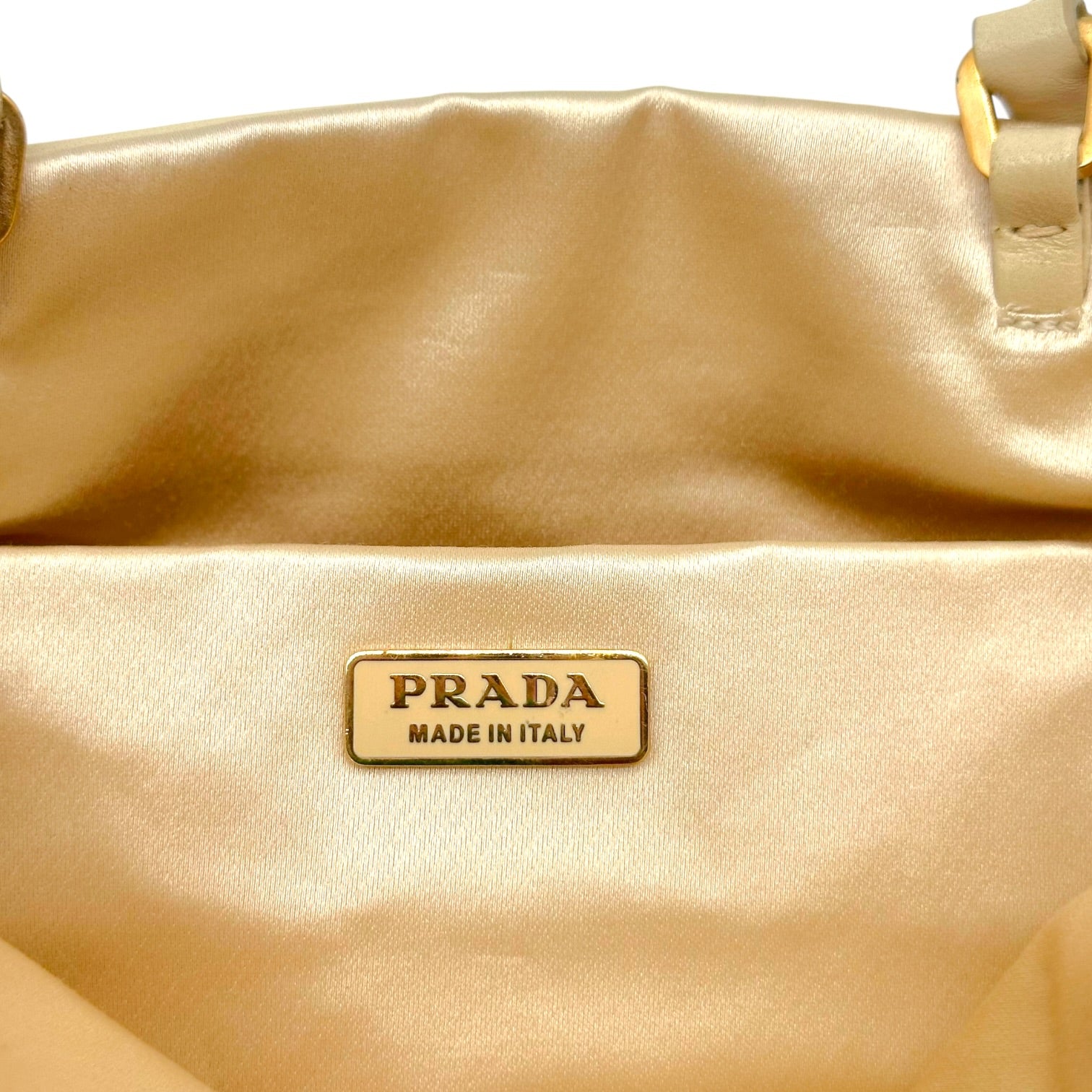 Prada Mini Tote Handbag Ivory Gold Studded Leather