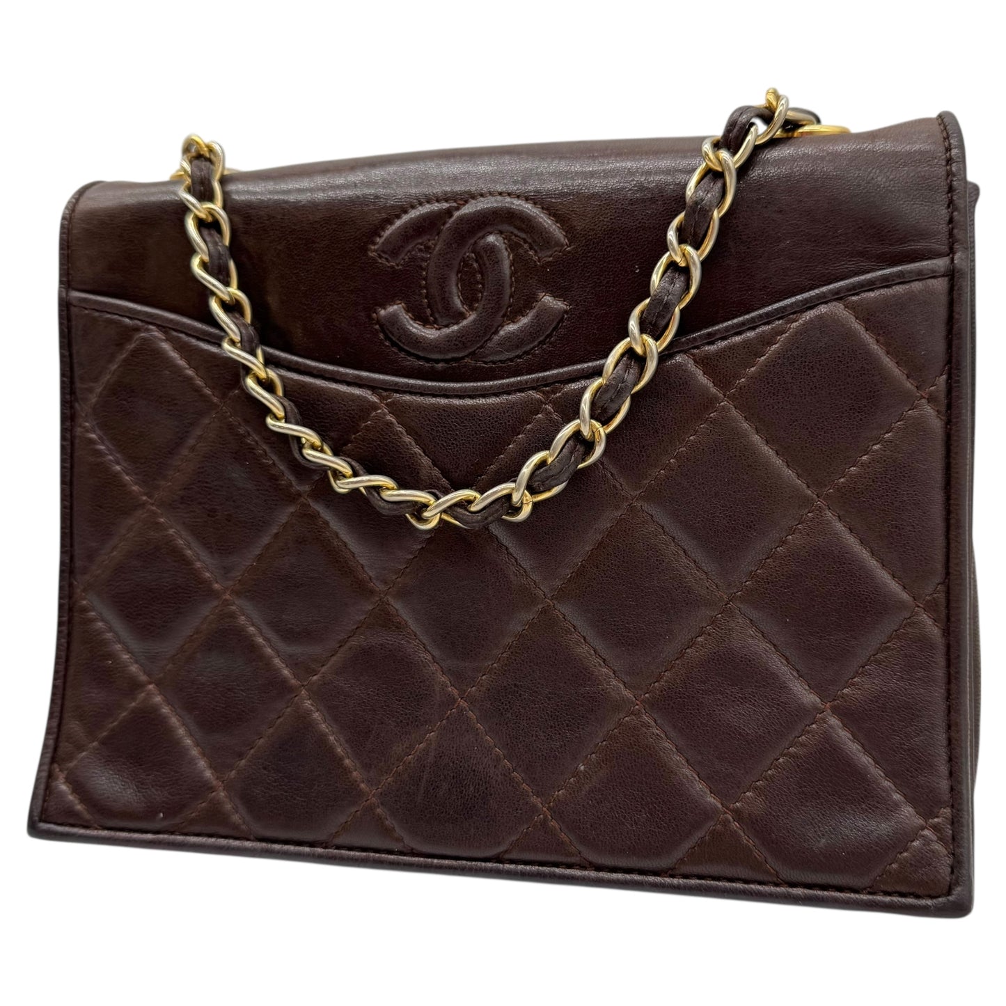 Chanel Chocolate Brown Lambskin Matelasse Quilted Crossbody Bag 1981-91 - Outfit Repeater