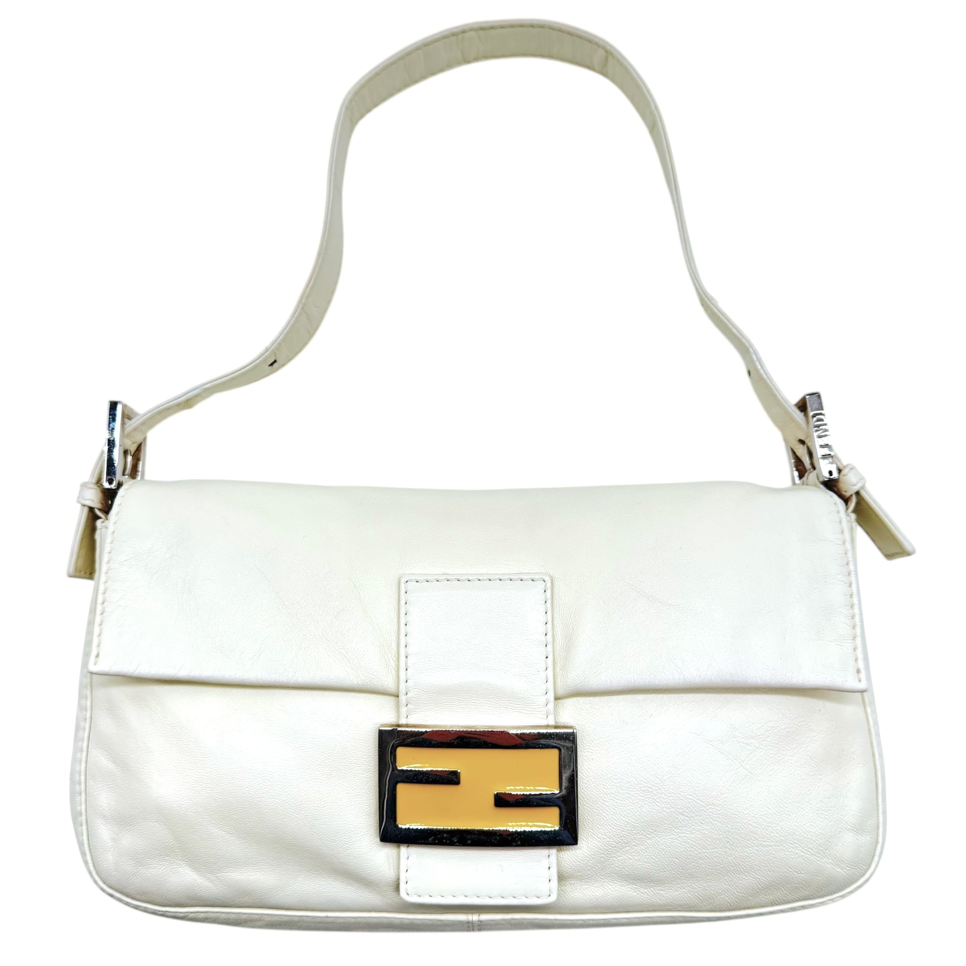 Fendi White Leather & Yellow Enamel Baguette Bag - Outfit Repeater