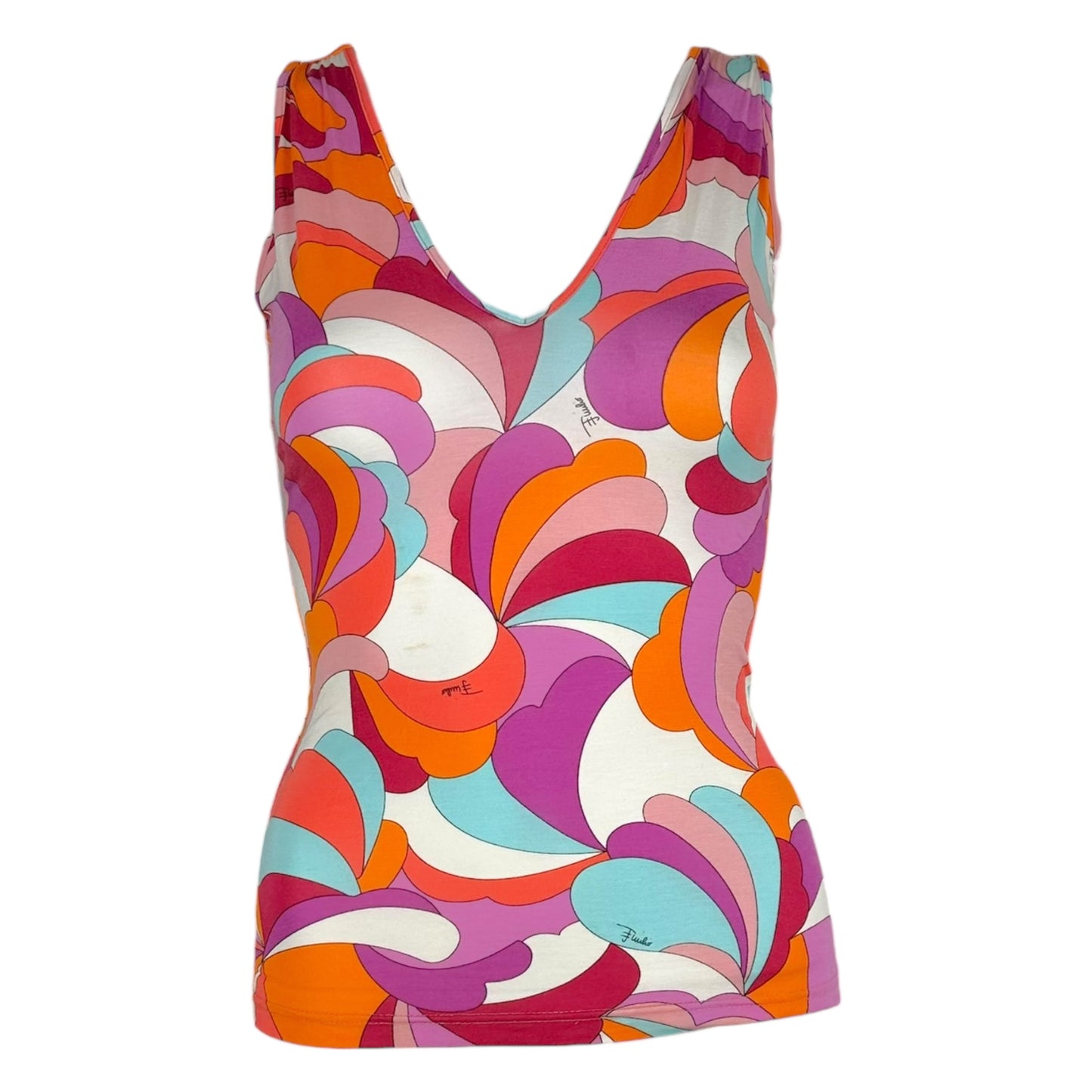 Emilio Pucci Orange & Pink Printed Cross Back Tank Top