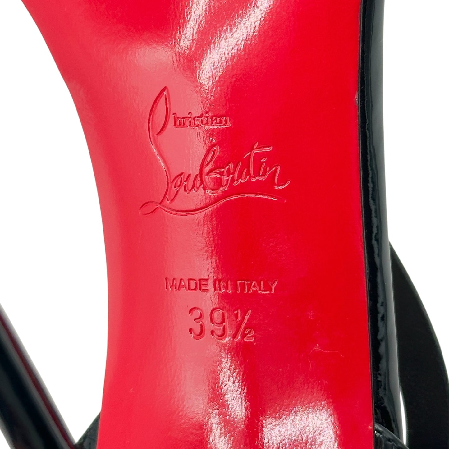 Christian Louboutin 'Double L' Black Strappy Patent Leather Sandal Stilettos
