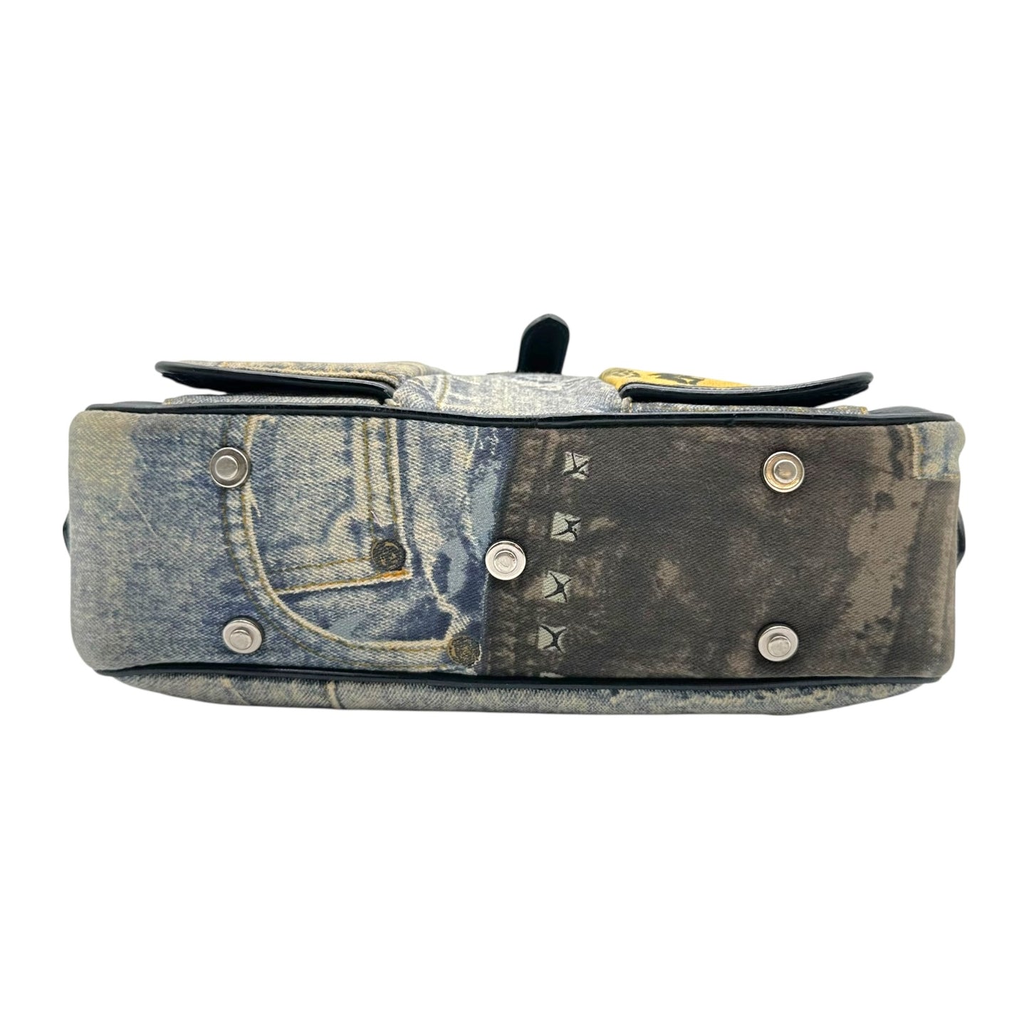 Christian Dior Miss Diorella Denim Printed Double Saddle Bowler Bag