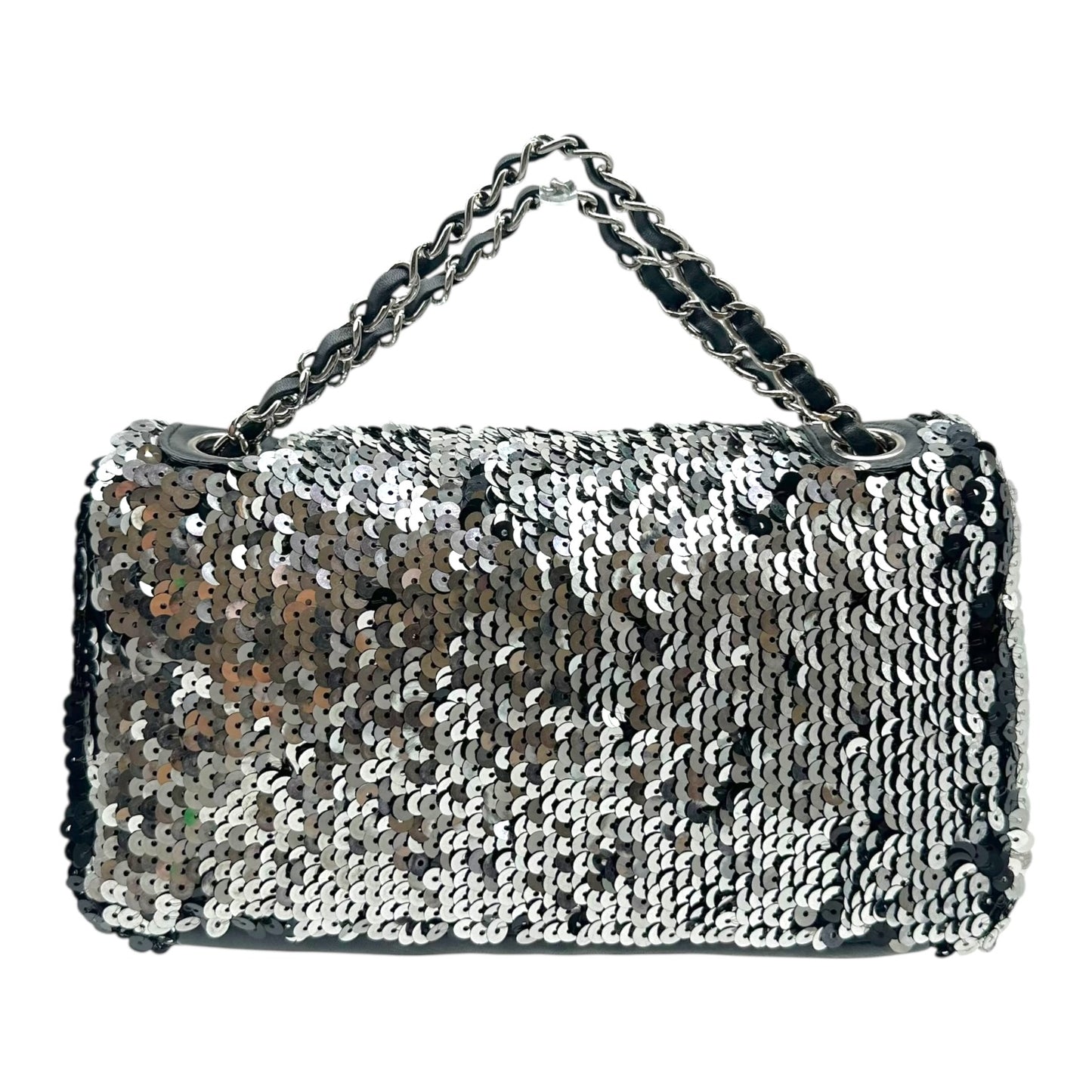 Chanel Black & Silver Sequin Logo Small Flap Bag 2008-09