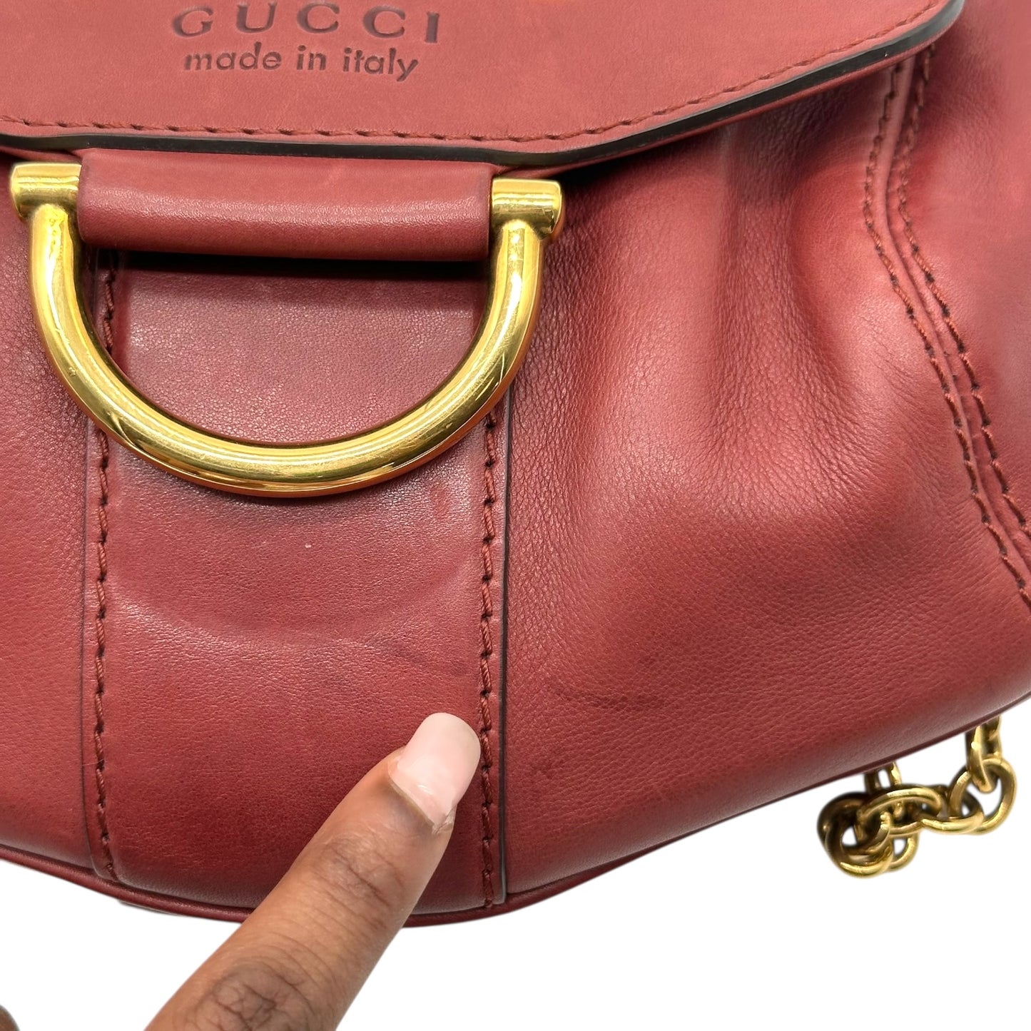 Gucci Burgundy Leather Fur & Bamboo Tassel Crossbody Bag
