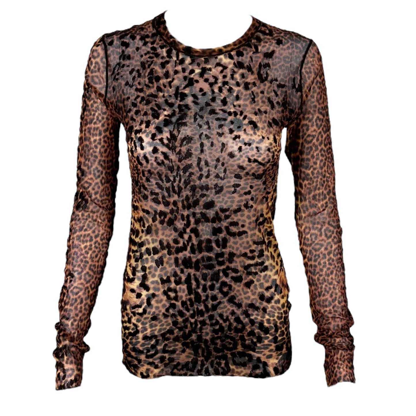 Jean Paul Gaultier Leopard Print Mesh Longsleeve Top