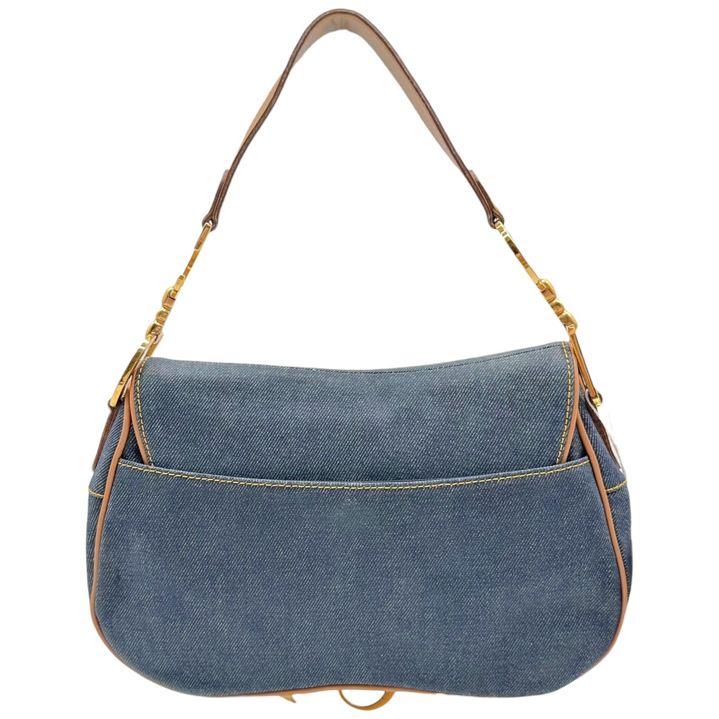Christian Dior Denim Tan Leather Double Saddle Bag