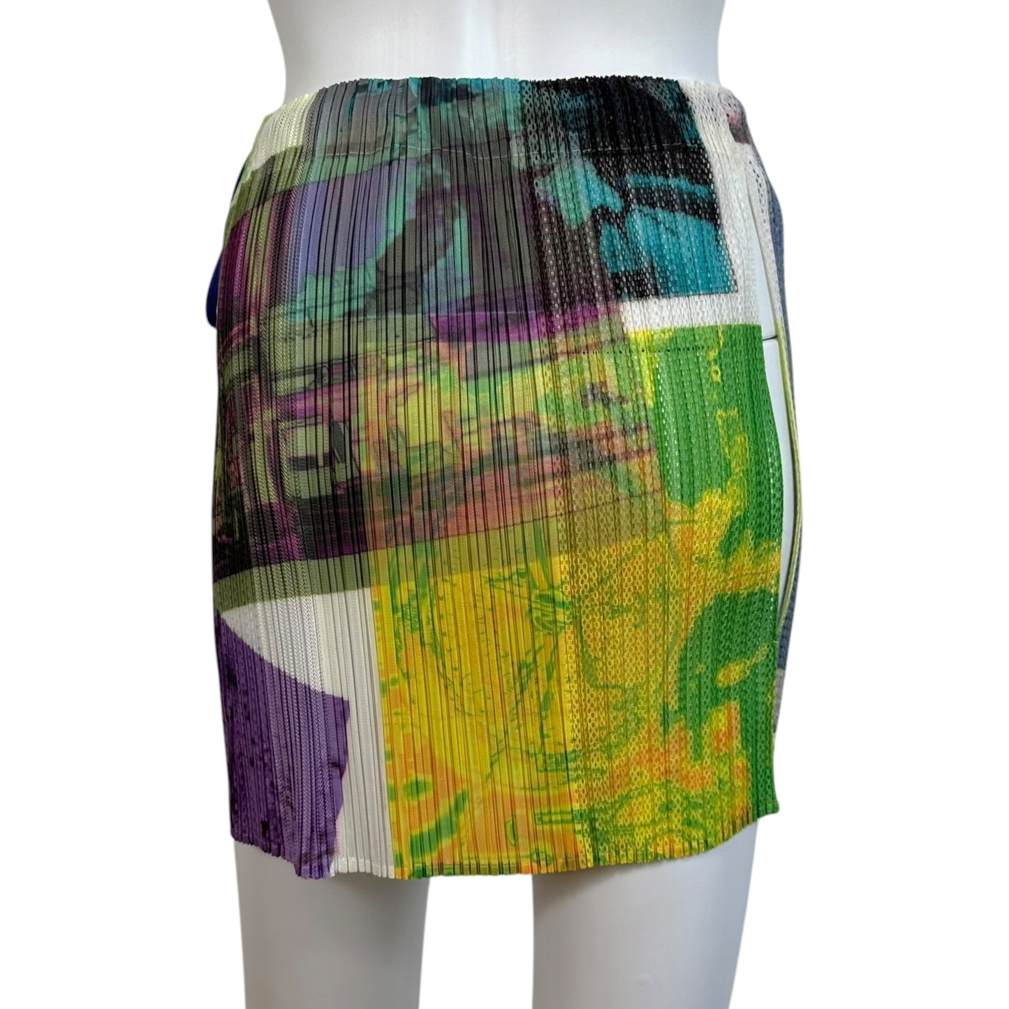 Issey Miyake Pleats Please Multicolor Printed Pleated Cut-Out Cover Up Mini Skirt
