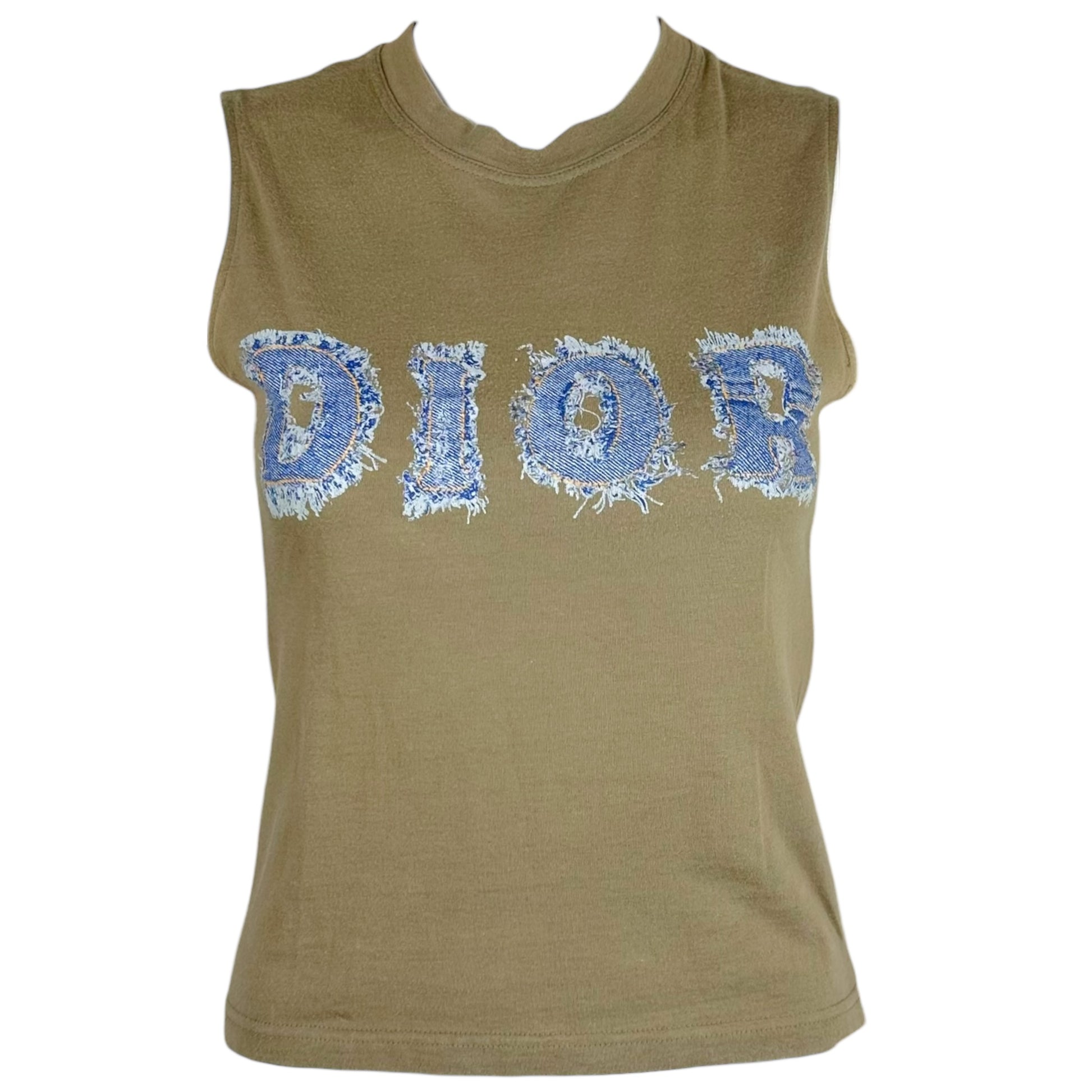 Christian Dior Khaki Green Denim Logo Tank Top