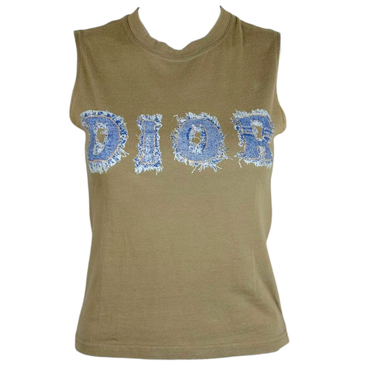 Christian Dior S/S 2003 Khaki Green Denim Logo Tank