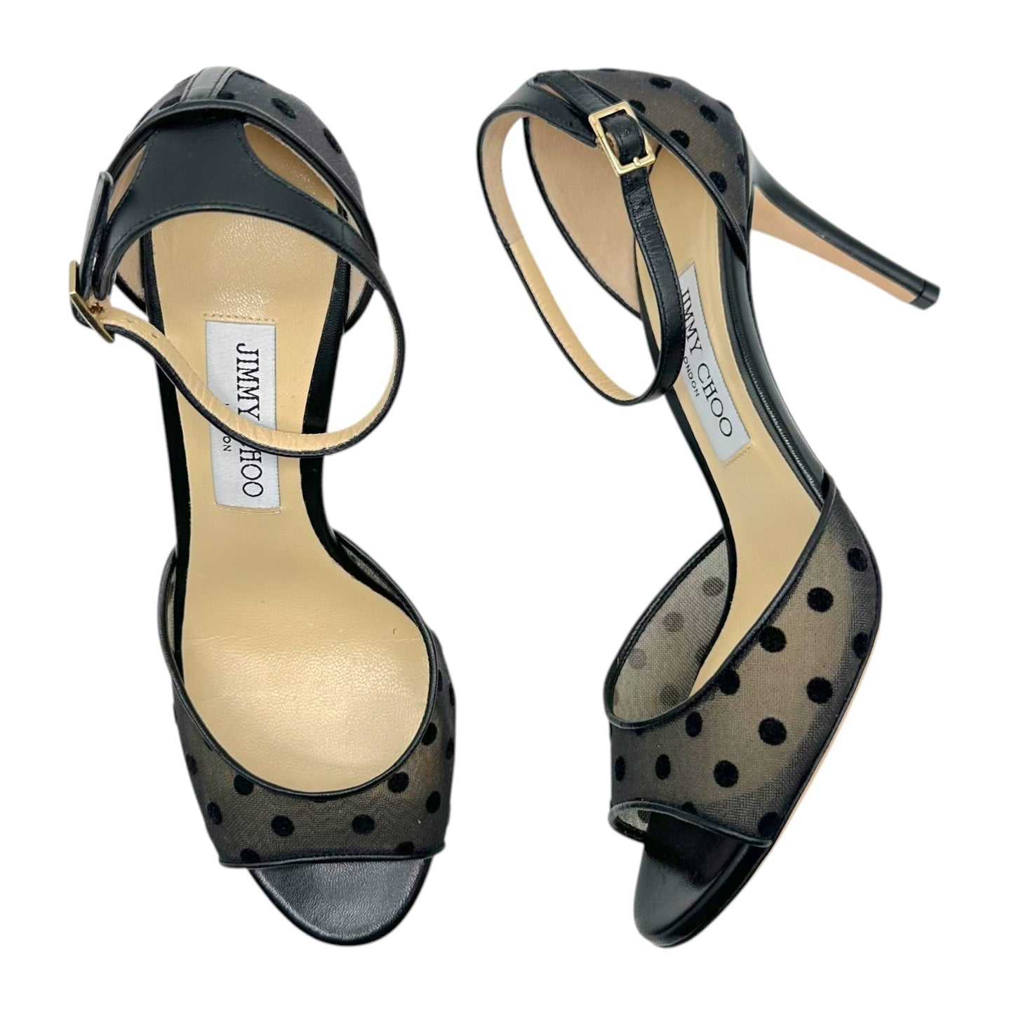 Jimmy Choo Black Semi-Sheer Polka Dot Sandal Heels