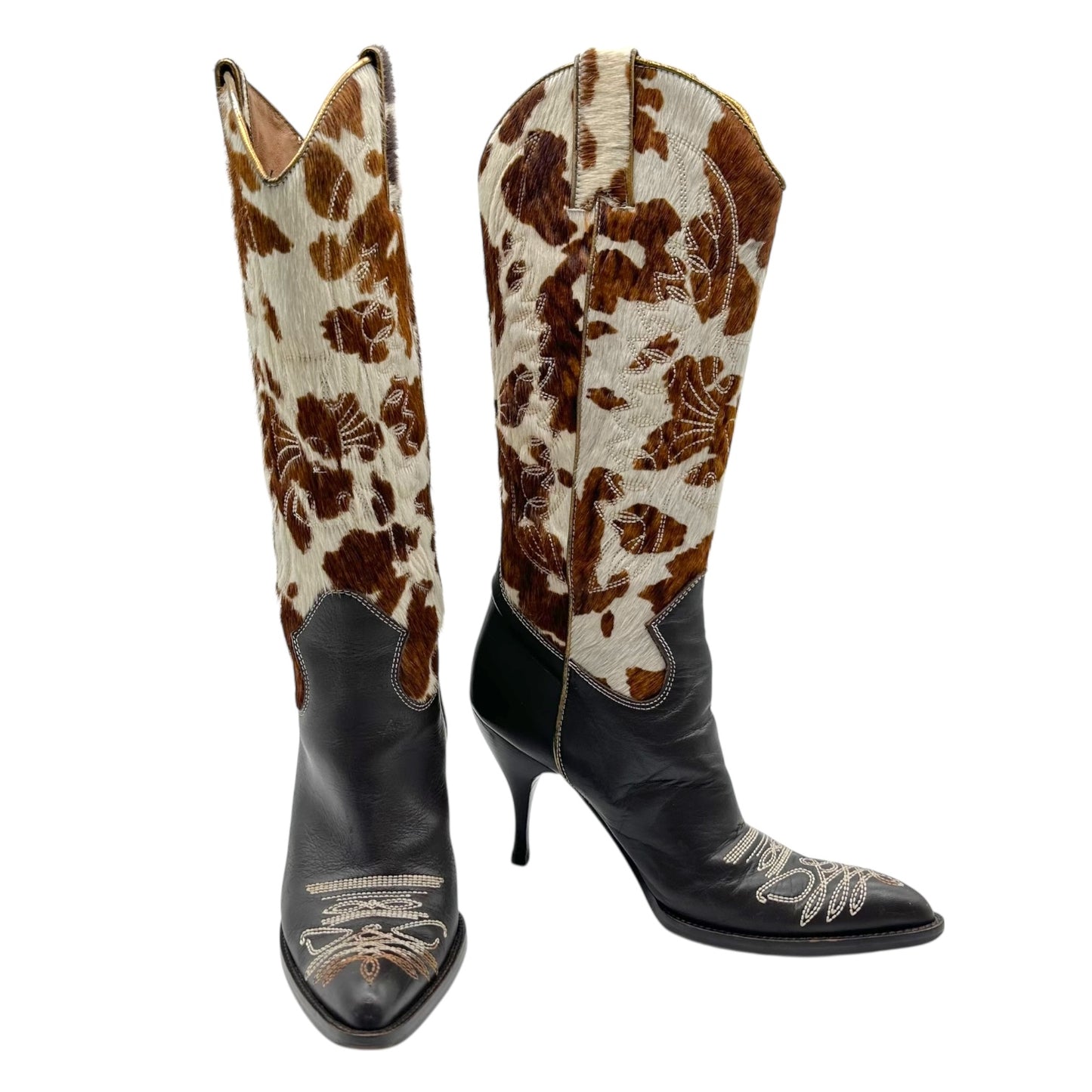 D&G Dolce & Gabbana Ponyhair Cow Print Heeled Cowboy Boots