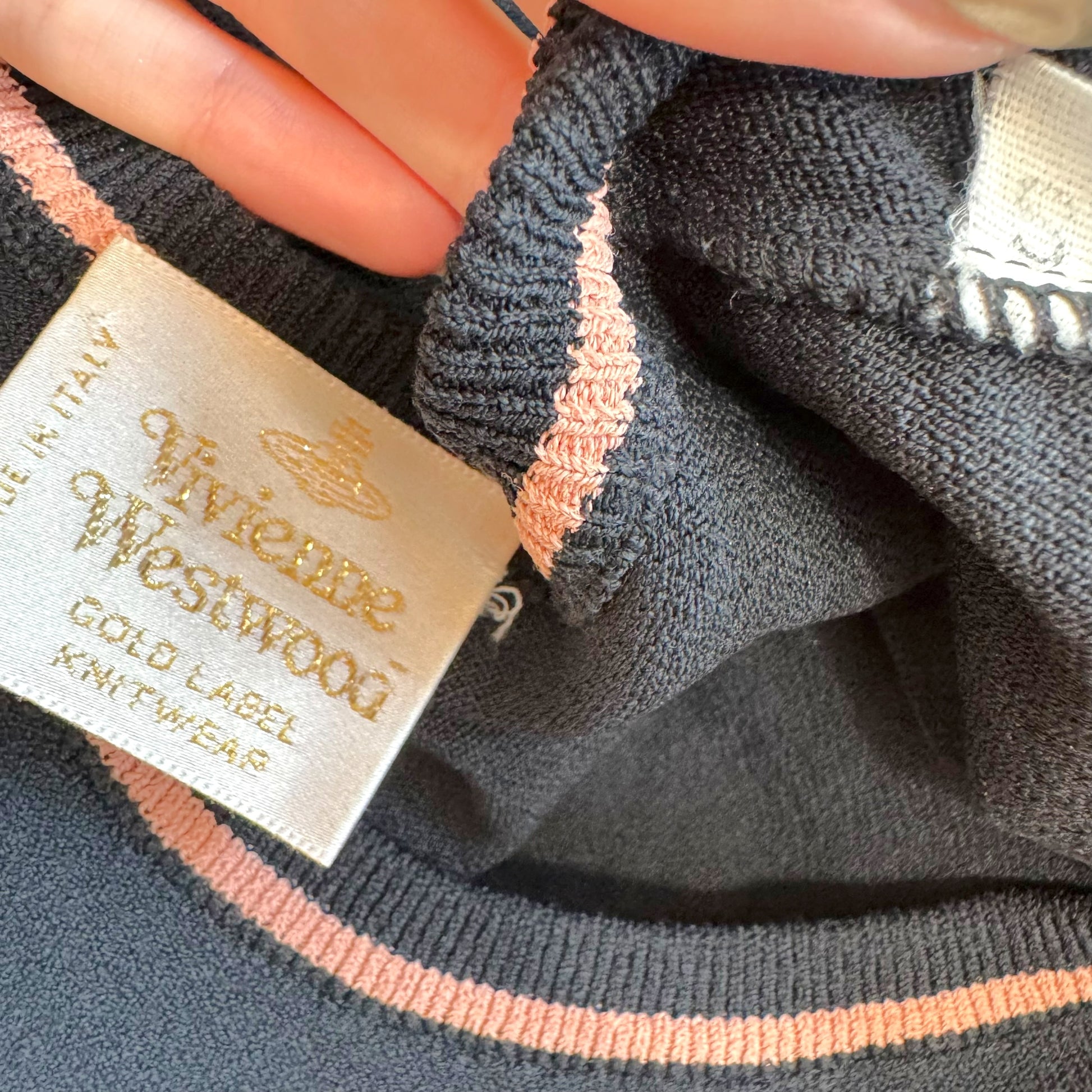Vivienne Westwood Cropped Tank Black Knit Pink Trim