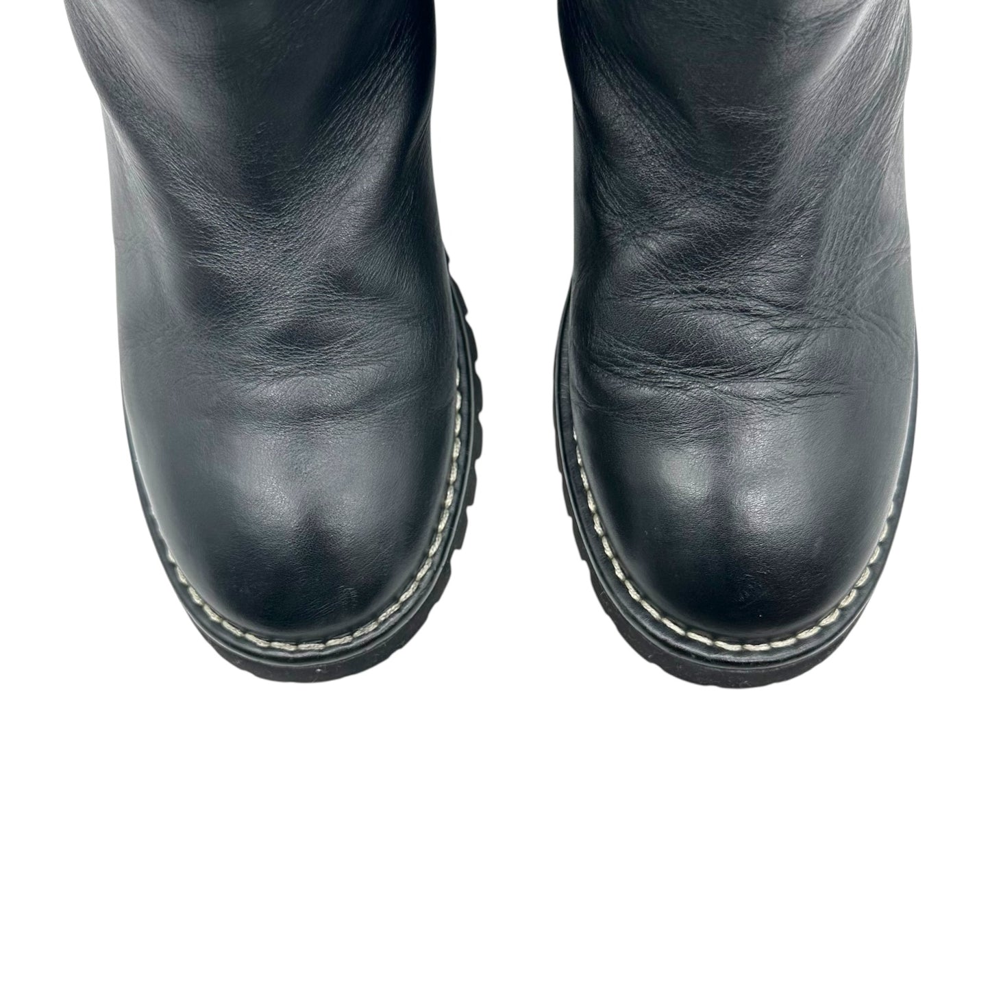 Chanel Burgundy & Black Leather Moto Boots