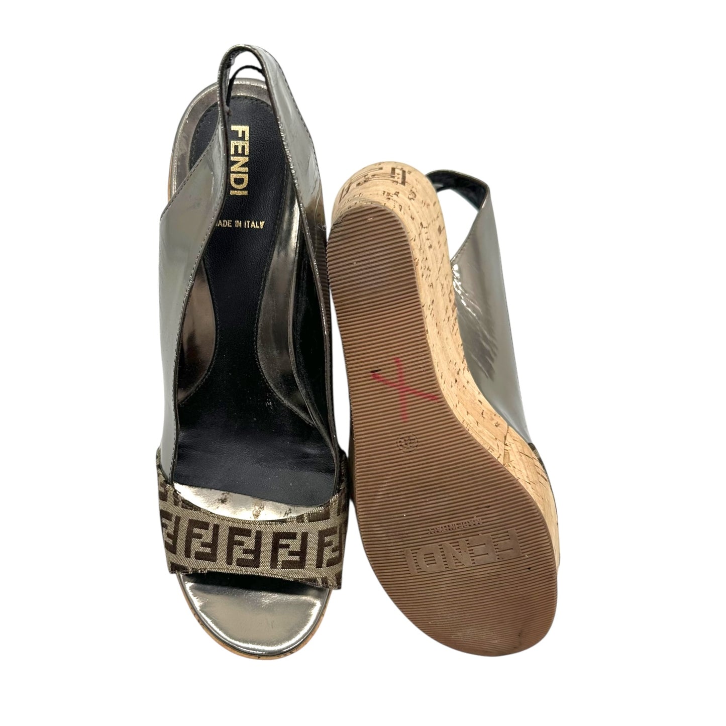 Fendi Zucchino Monogram Wedge Sandals
