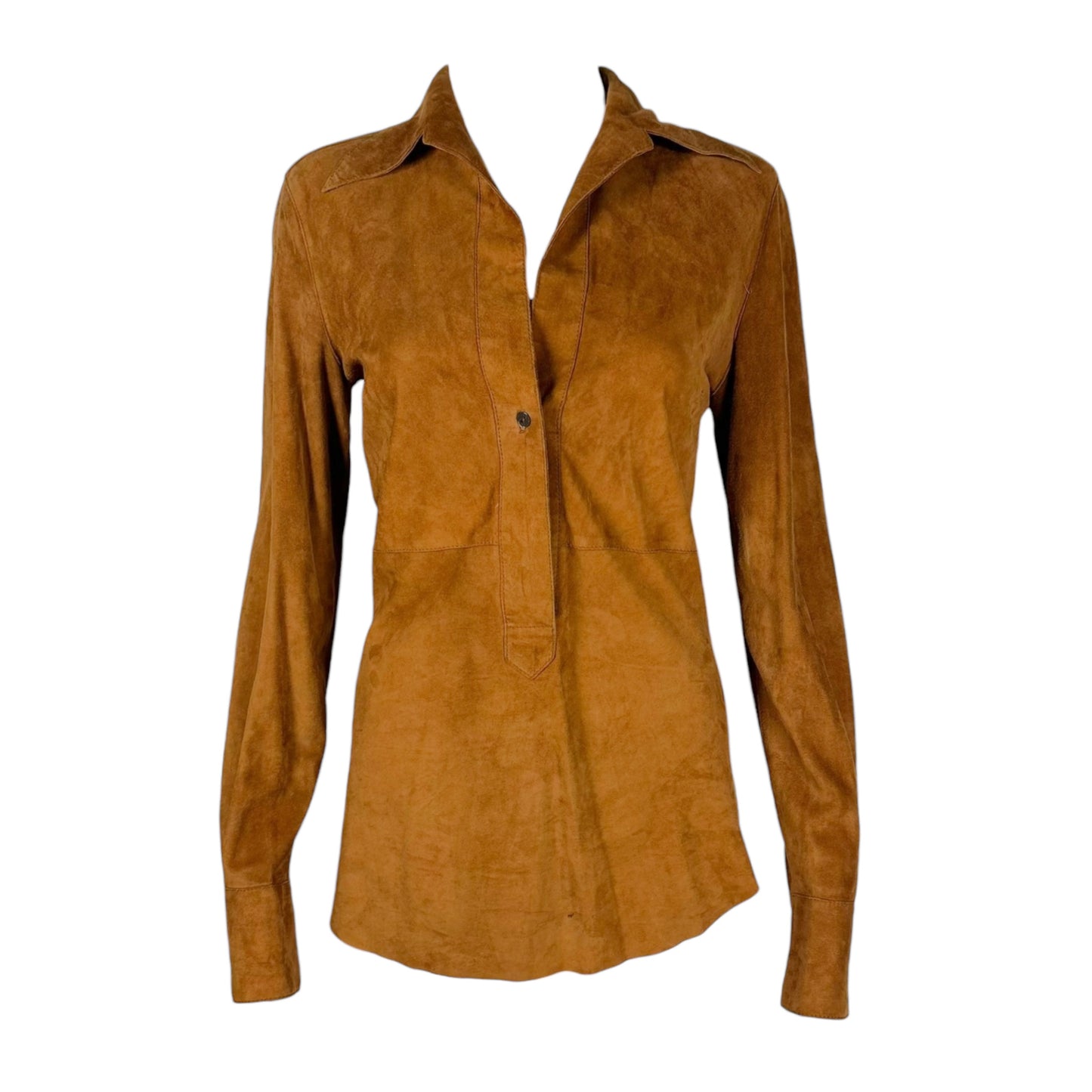 Dolce & Gabbana Brown Suede 1/4 Button Up Top
