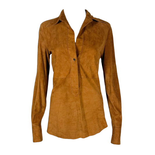 Dolce & Gabbana Brown Suede 1/4 Button Up Top