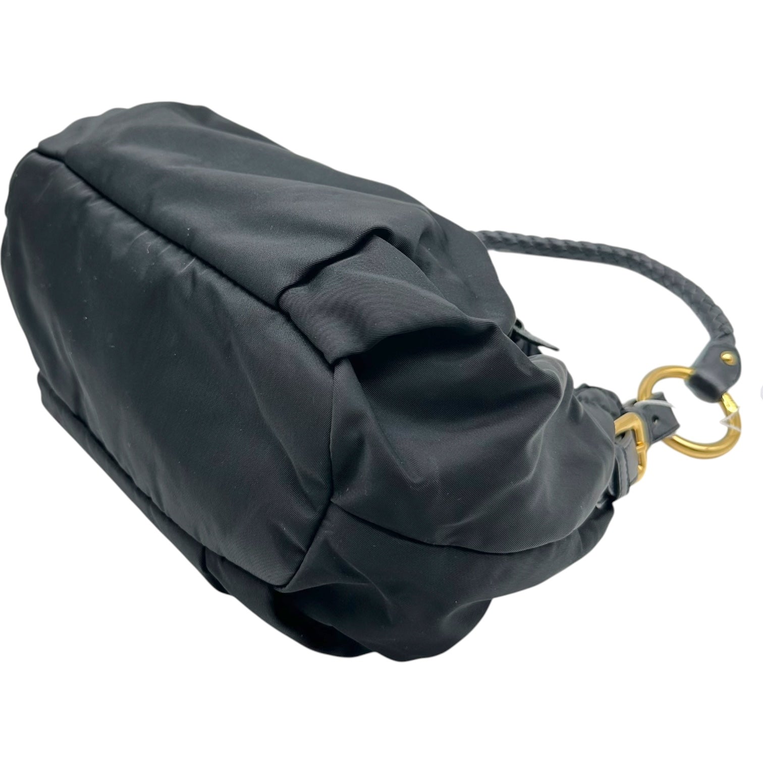 Prada Black Nylon Leather Bow Bucket Bag