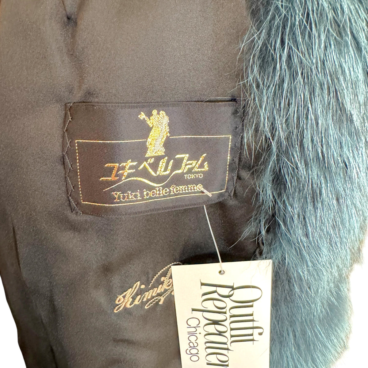 Yuki Belle Femme Blue Dyed Chevron Print Fox Fur Coat
