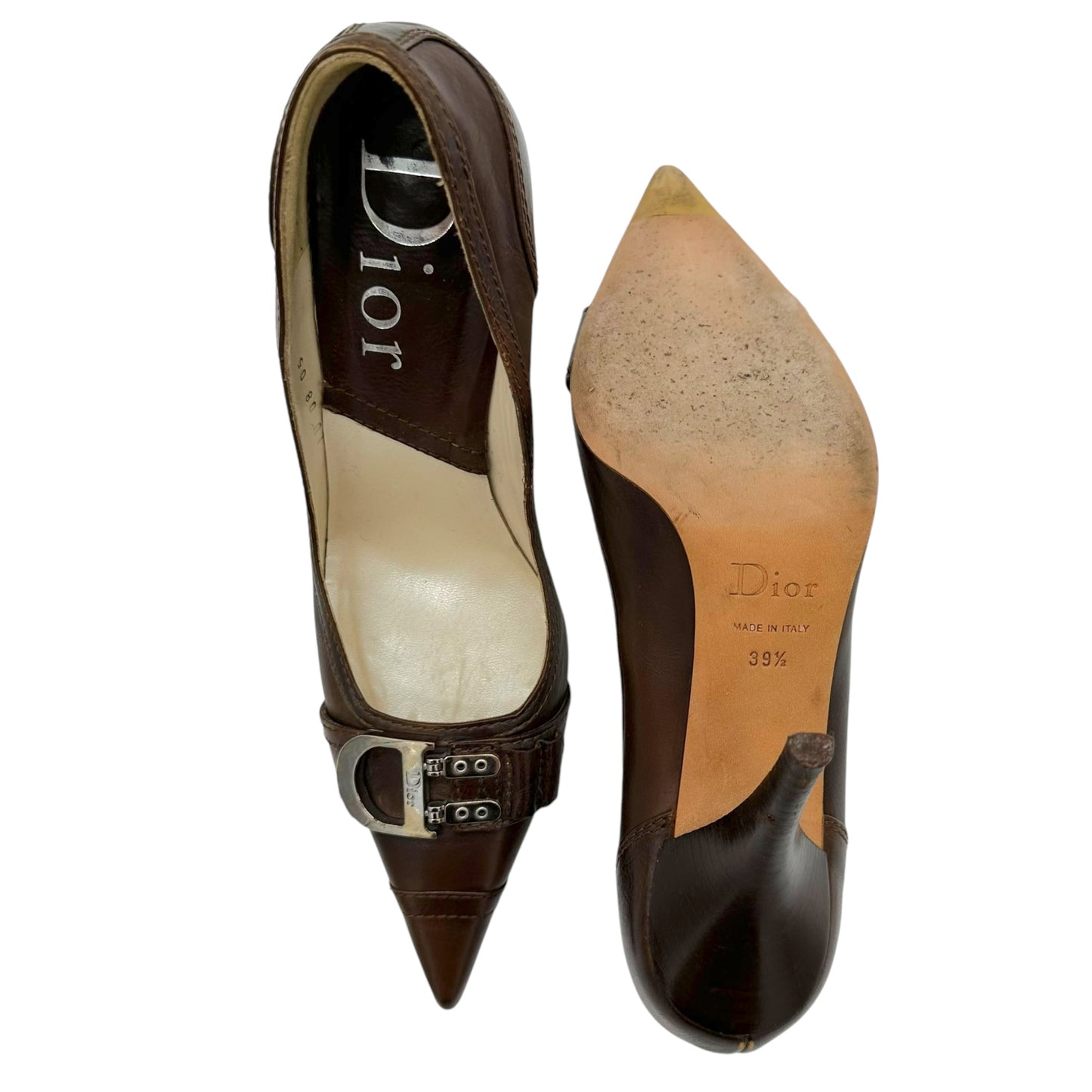 Christian Dior Flight Brown Leather Pointed Toe Heels