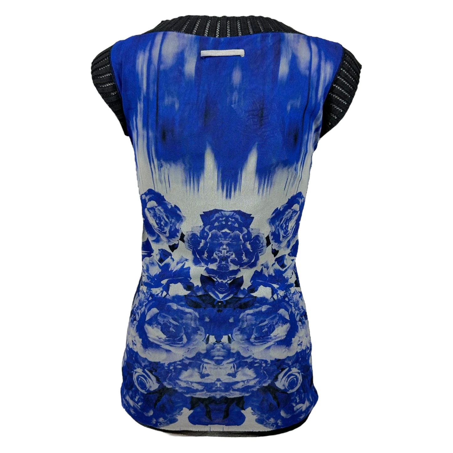 Jean Paul Gaultier Blue Rose Print Mesh Tank