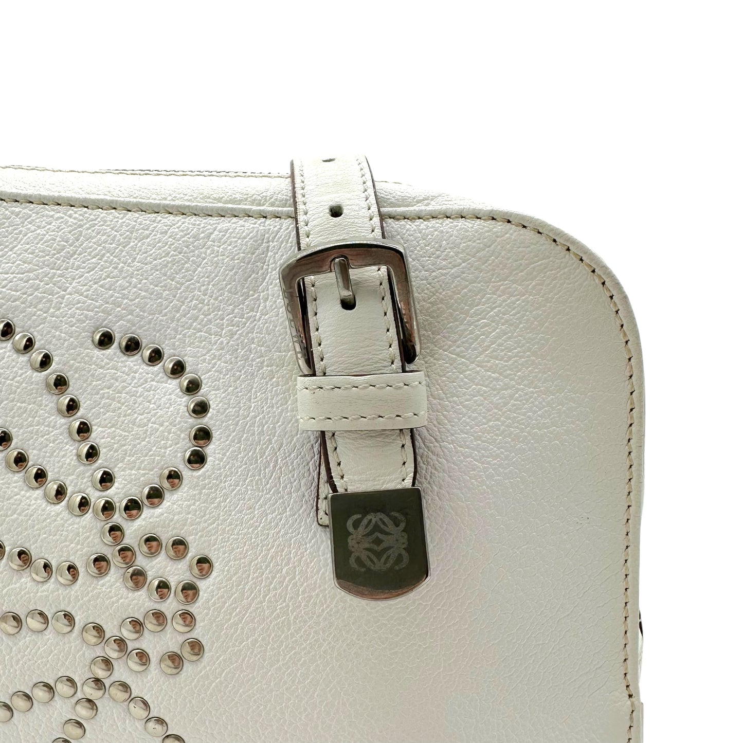 Loewe Studded Anagram White Leather Shoulder Bag - Outfit Repeater