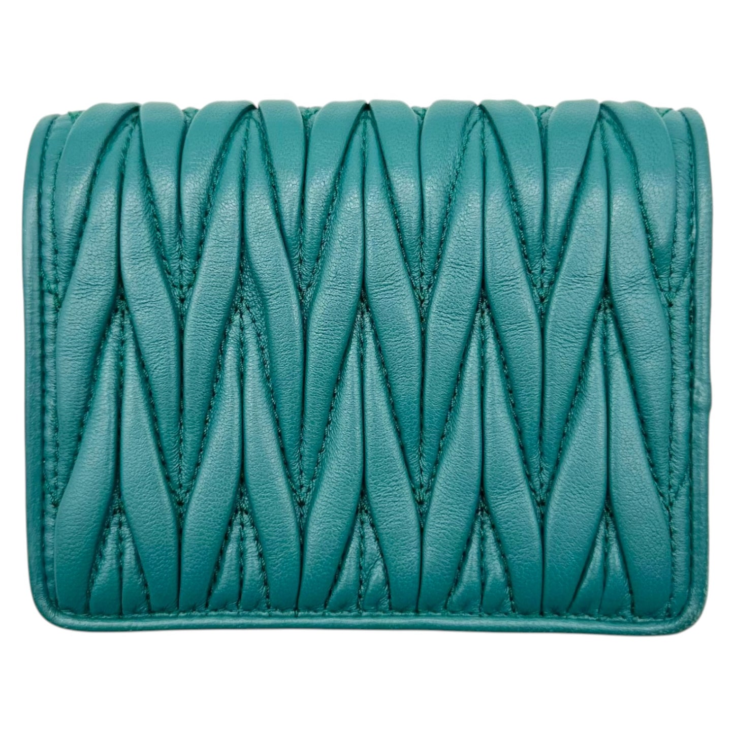 Miu Miu Bi-Fold Wallet Teal Green Matelasse Quilted Leather