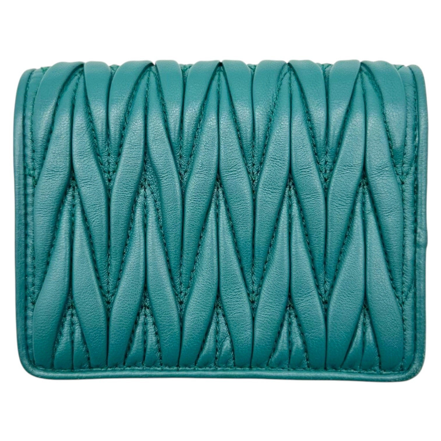 Miu Miu Bi-Fold Wallet Teal Green Matelasse Quilted Leather