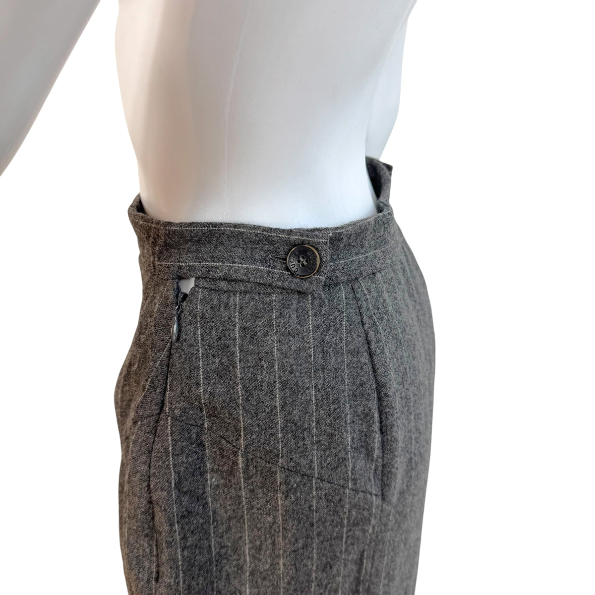 Gucci Gray Pinstriped Wool Pencil Midi Skirt 90s Vintage
