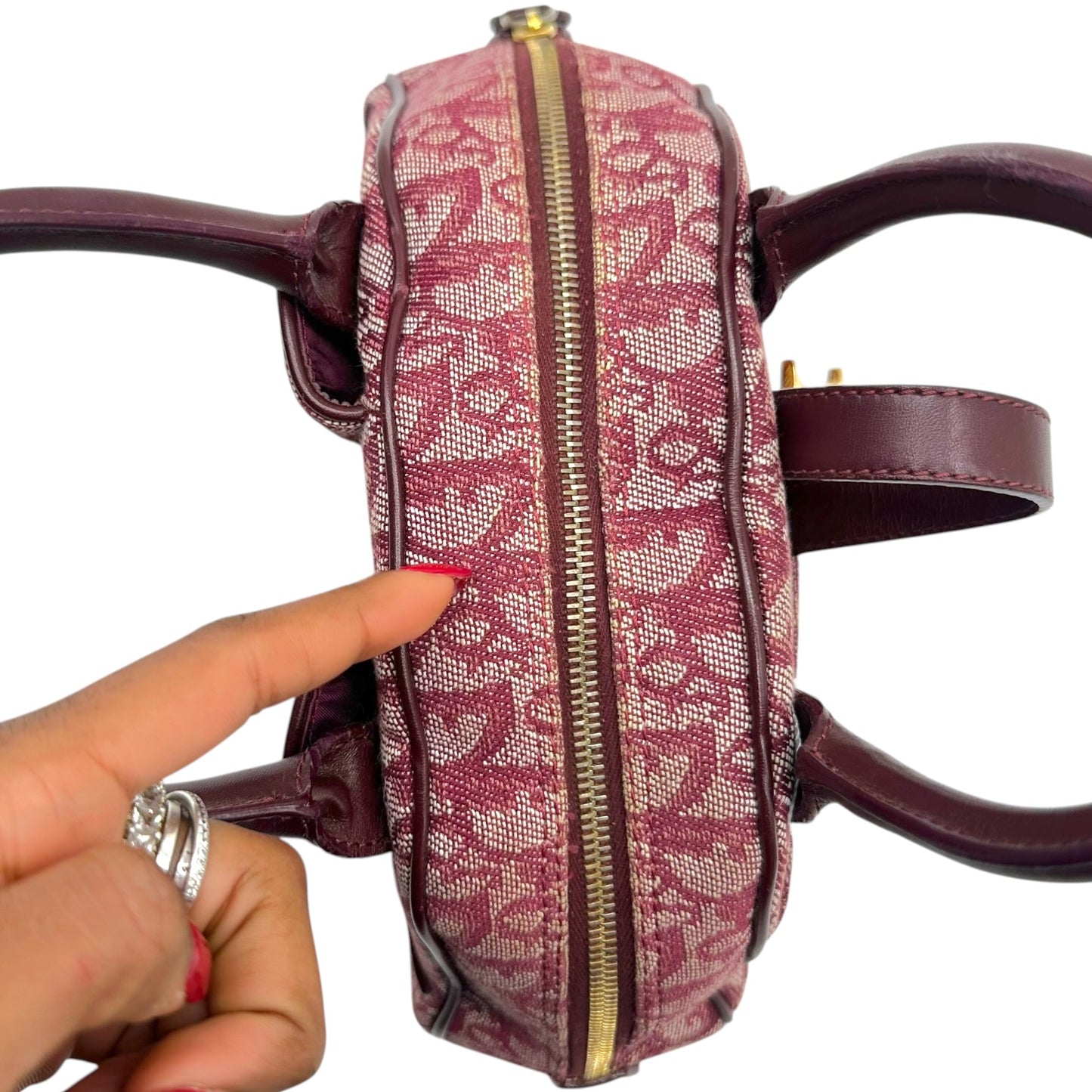 Christian Dior Burgundy Trotter Monogram Small Double Saddle Bowler Handbag