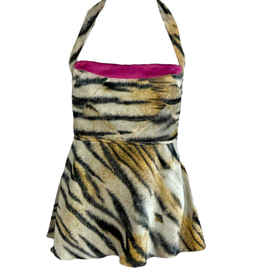 Just Cavalli Roberto Cavalli Tiger Print Silk Peplum Halter Top