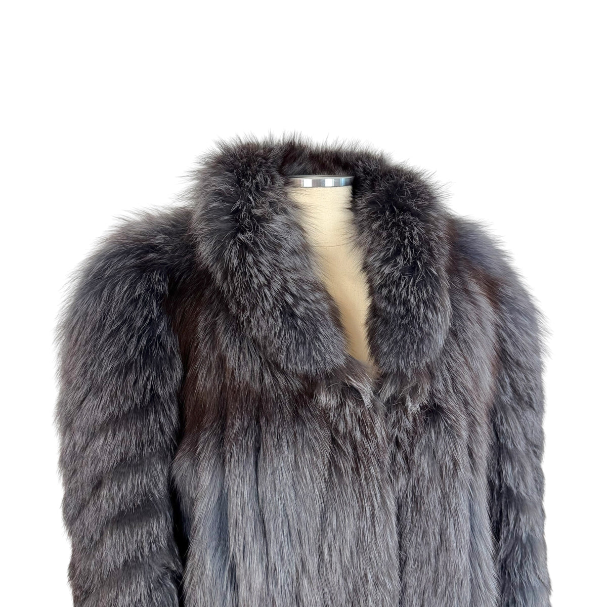 Emba Blue Gray Dyed Fox Fur Coat