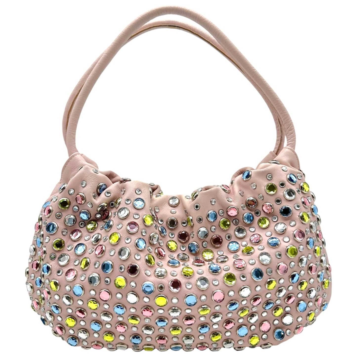 Sonia Rykiel Light Pink Leather & Multicolor Crystal Domino Bag