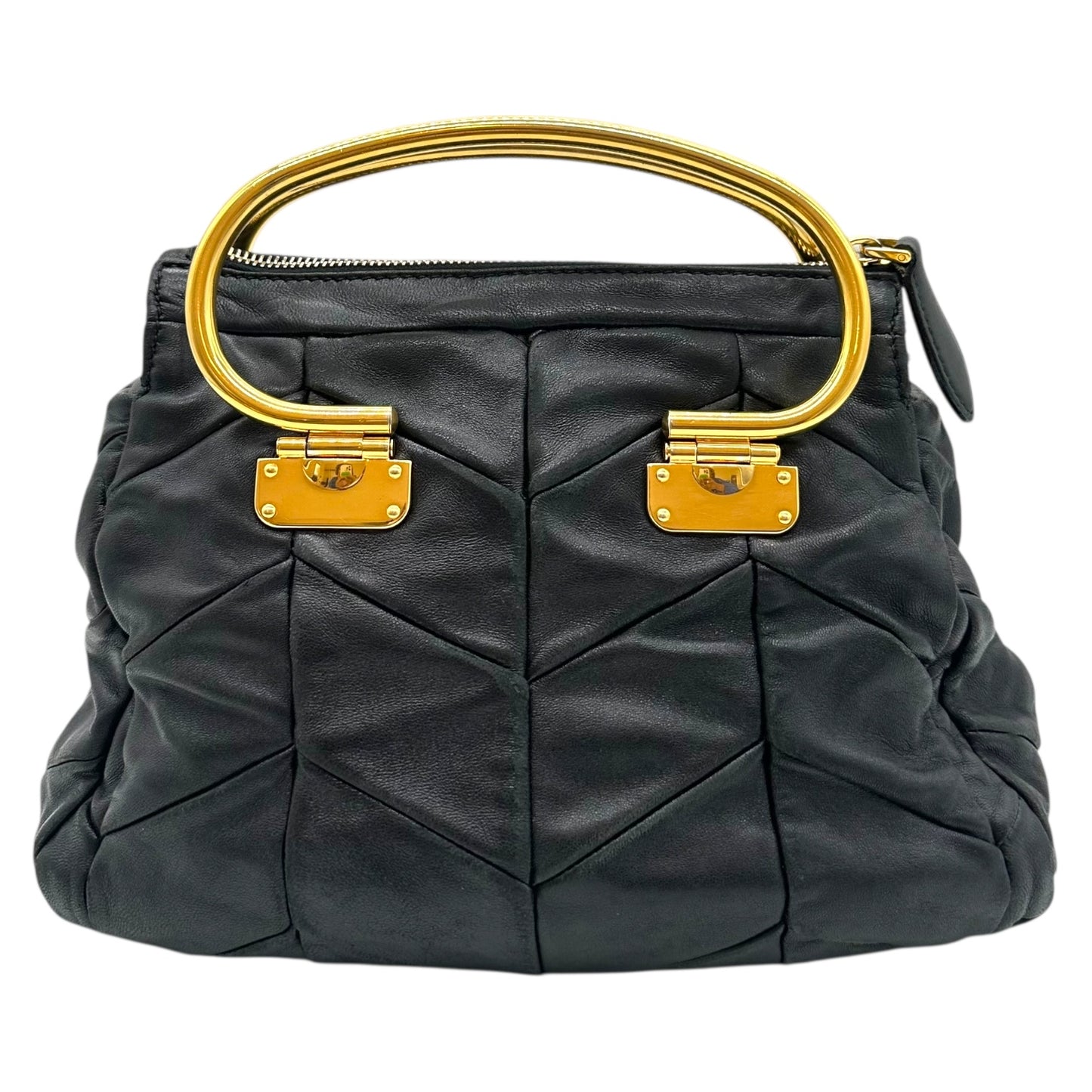 Miu Miu Black Quilted Leather & Gold Handles 2-Way Crossbody Clutch Bag