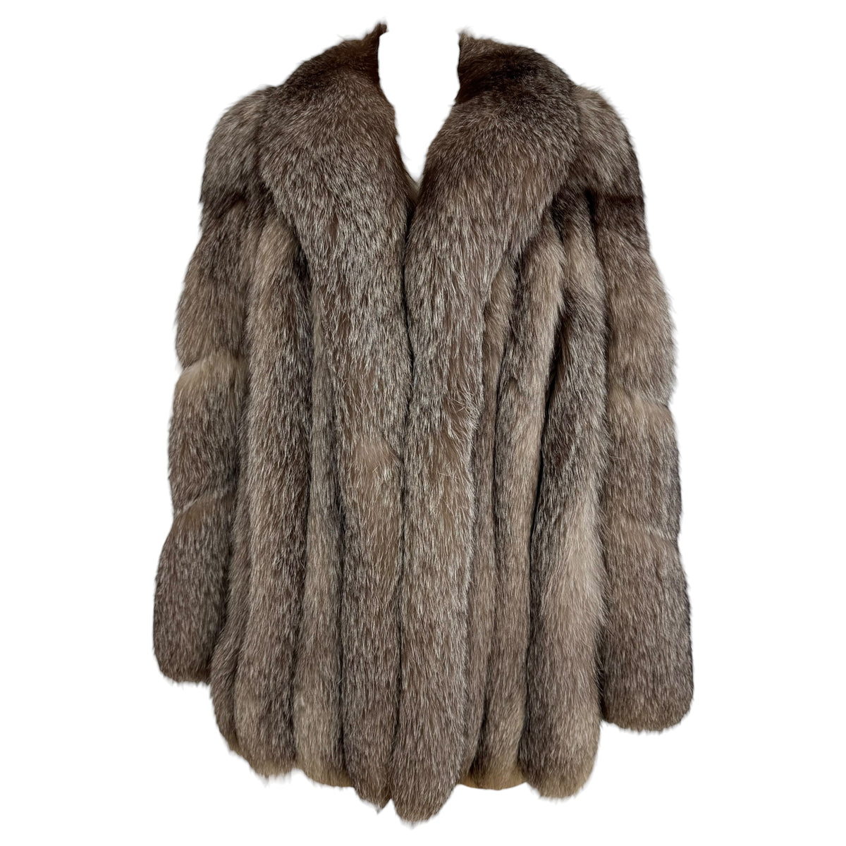 Malvoisic Silver Fox Fur Coat Gray Open Front 1990s