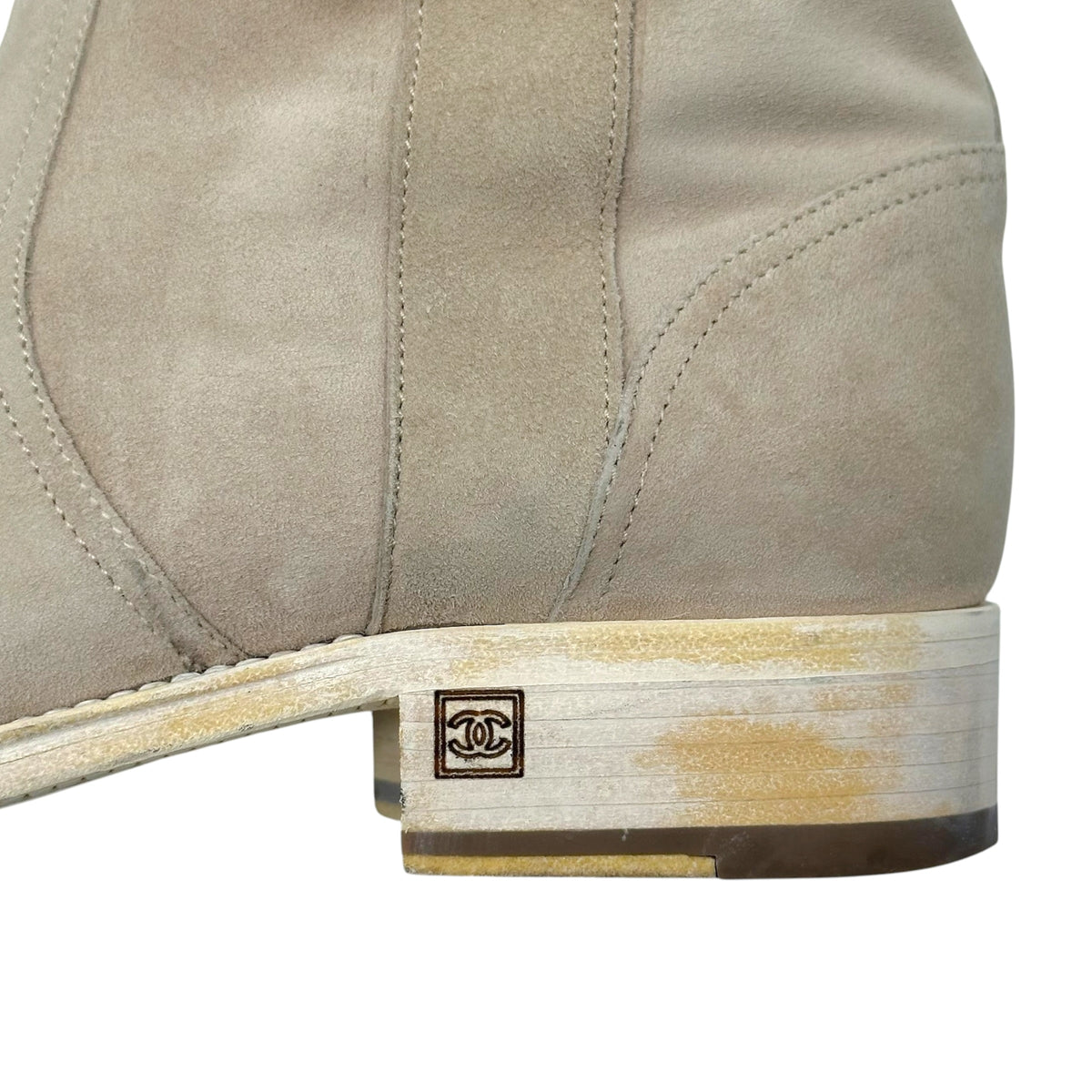 Chanel Engineer Boots Light Beige Suede Wood Sole