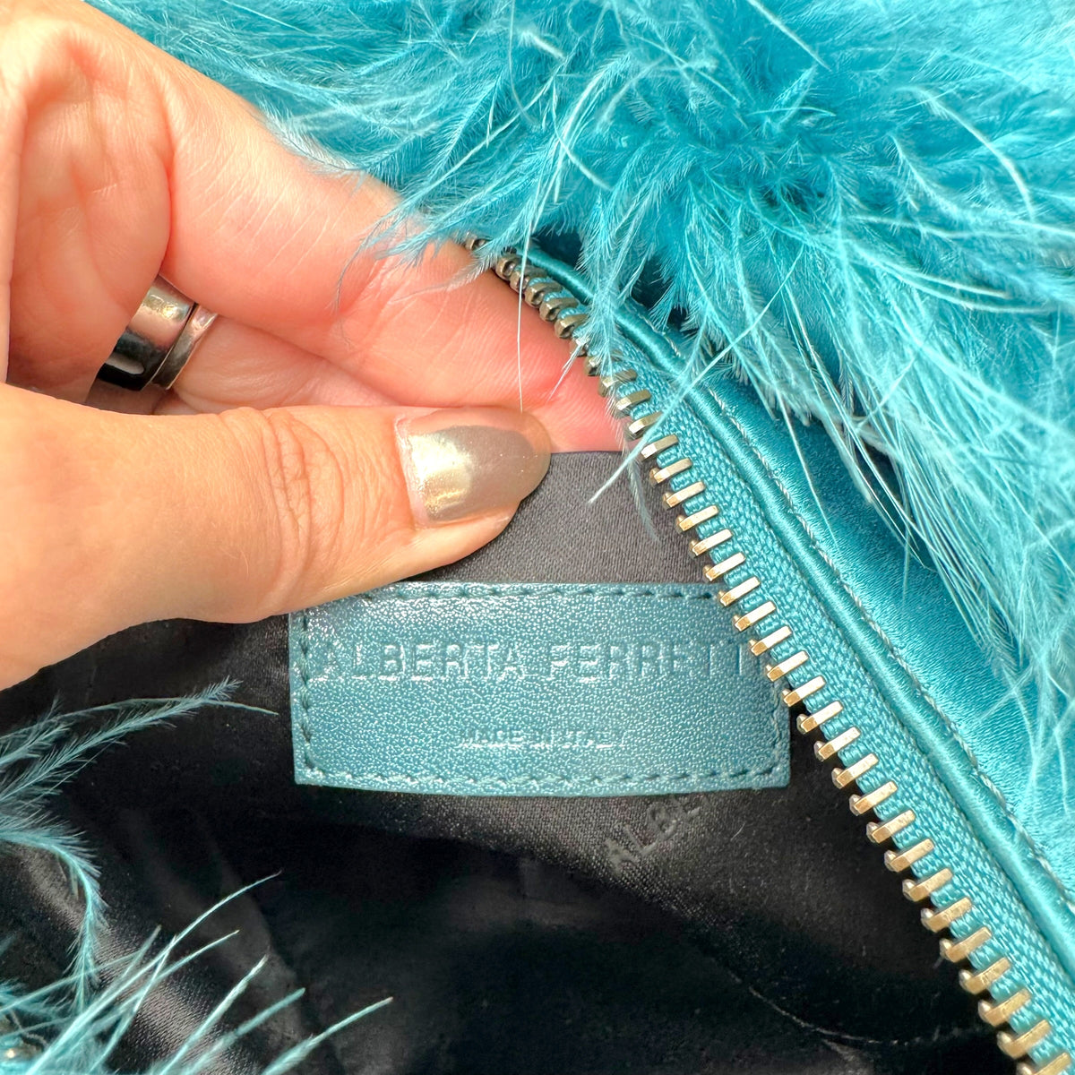 Alberta Ferretti Turquoise Ostrich Feather Shoulder Bag