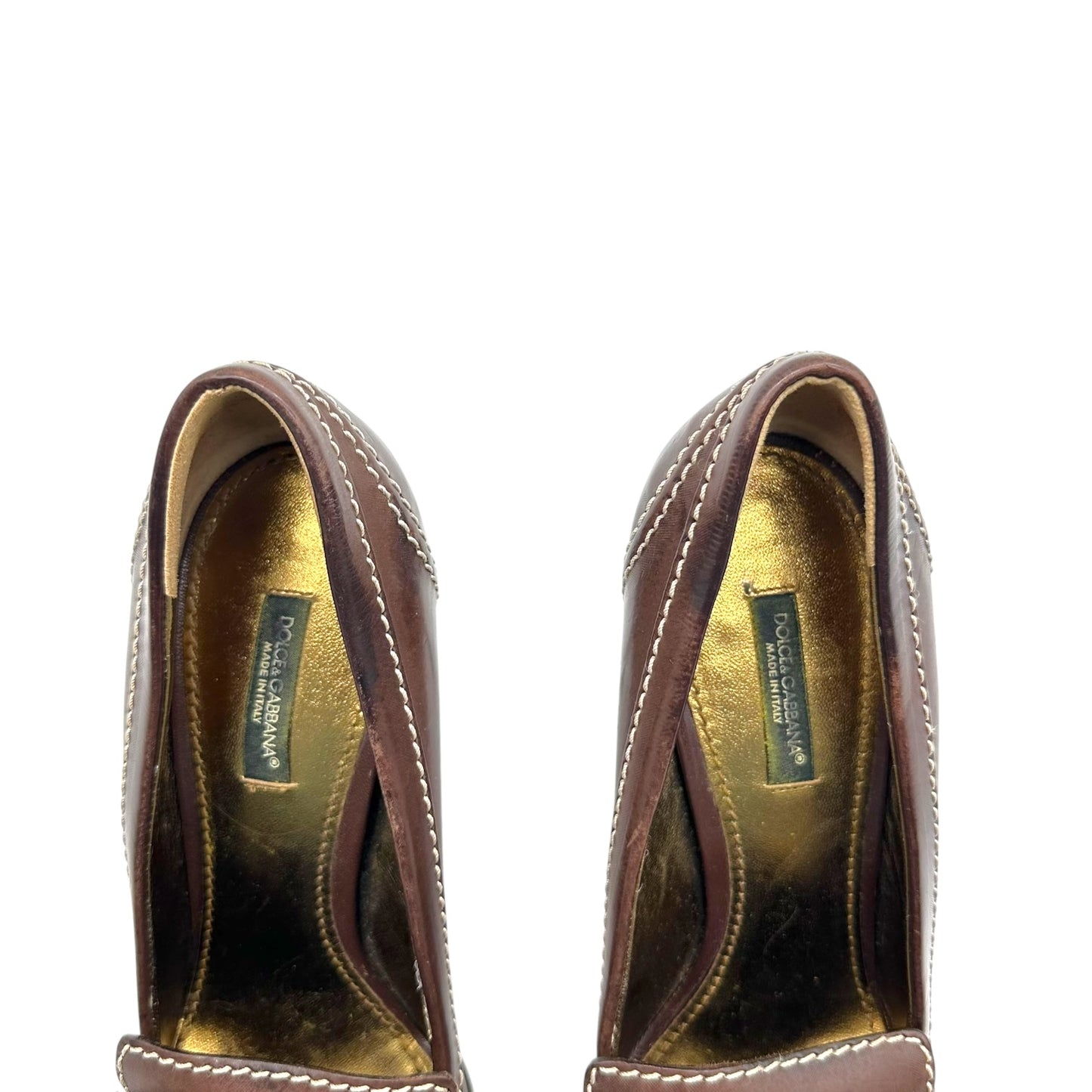 Dolce & Gabbana Brown Leather Heeled Loafers