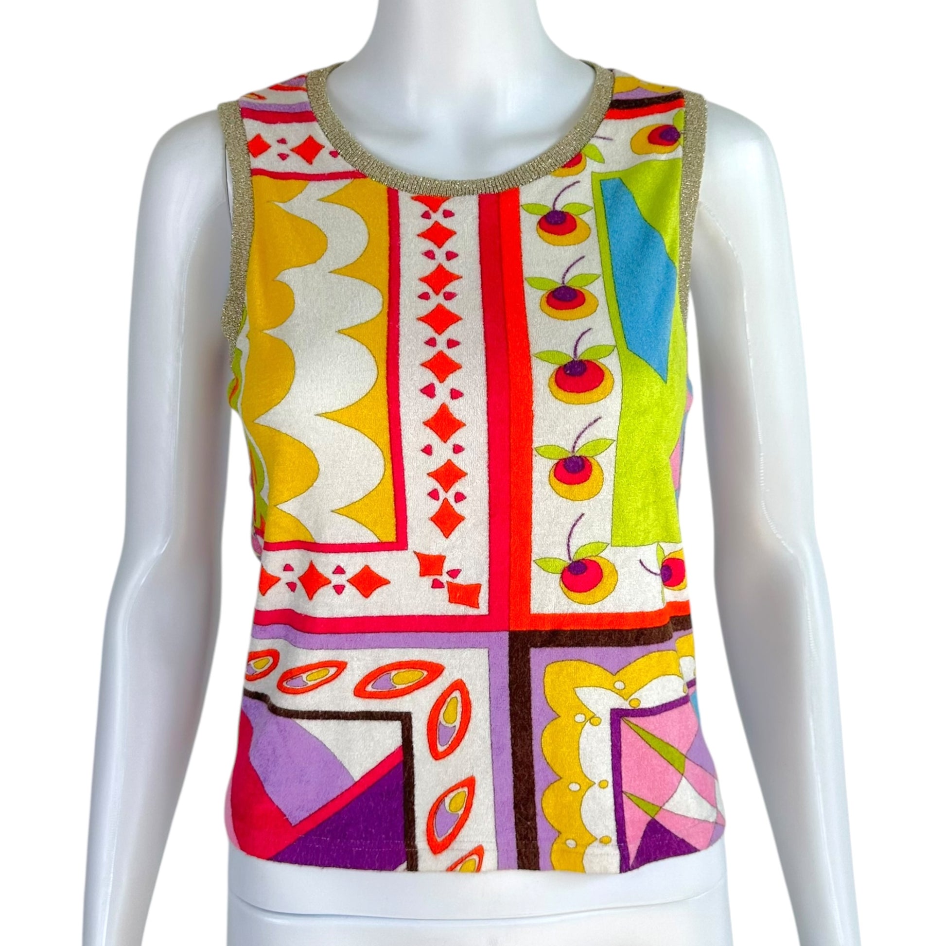 D&G Multicolor Printed Terry Floral Mesh Tank Top