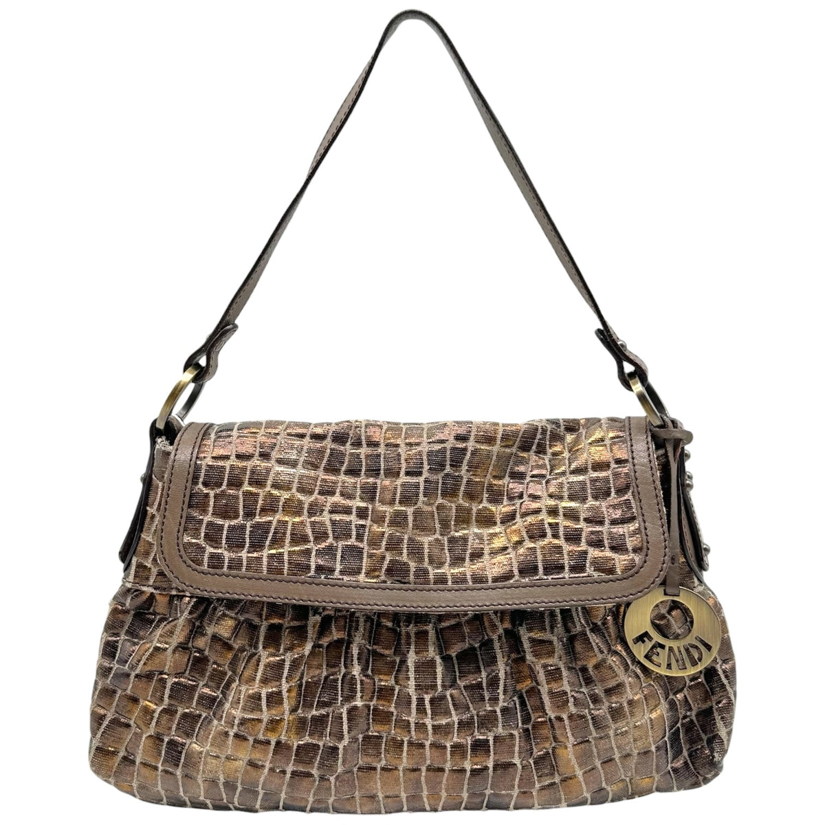 Fendi Small Chef Bag Bronze Metallic Croc Printed Canvas