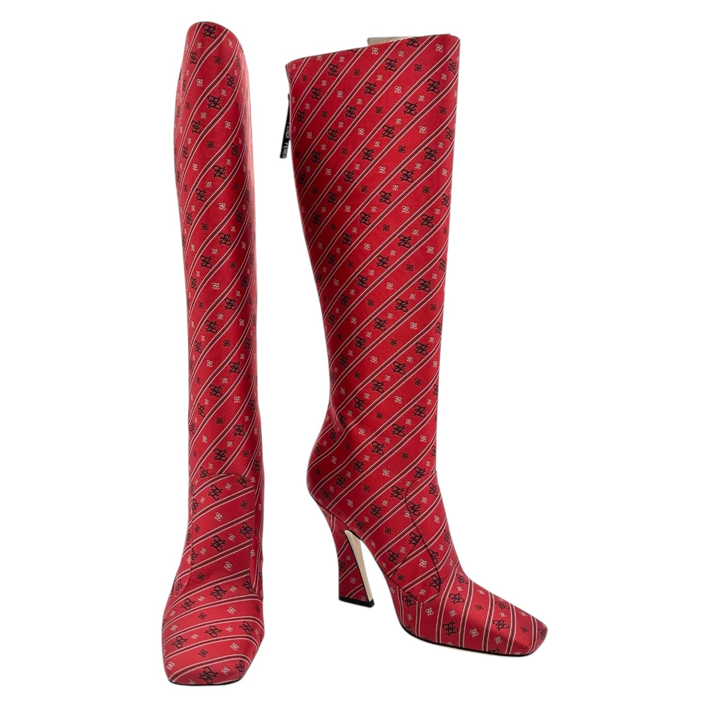 Fendi Red Jacquard Heeled Boots