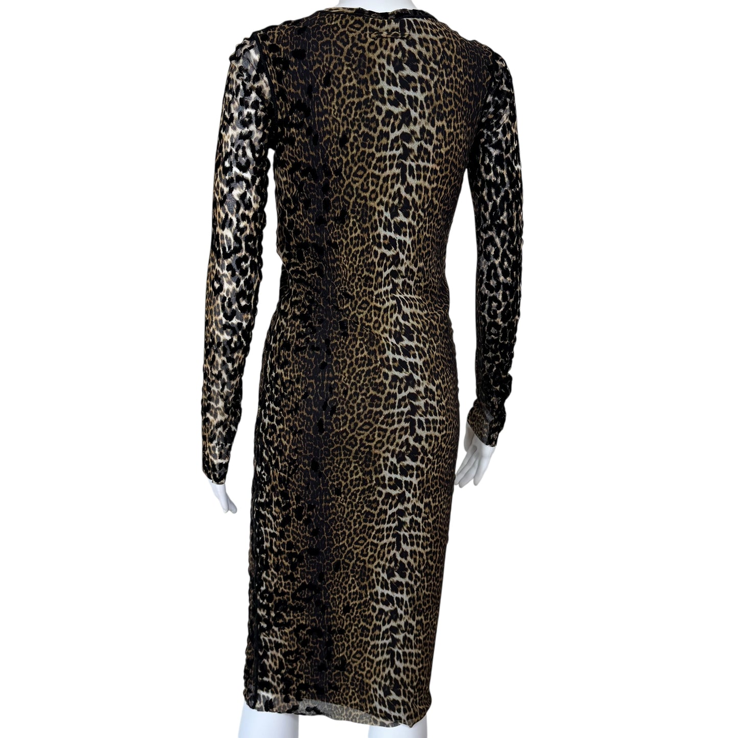 Jean Paul Gaultier Leopard Print Mesh & Velvet Midi Dress