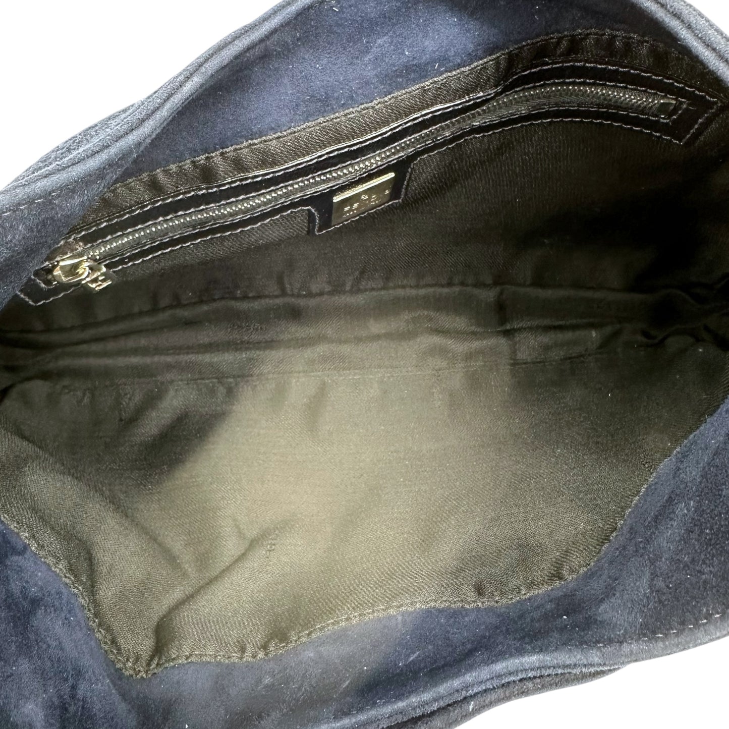 Fendi Navy Blue Suede Baguette Shoulder Bag - Outfit Repeater