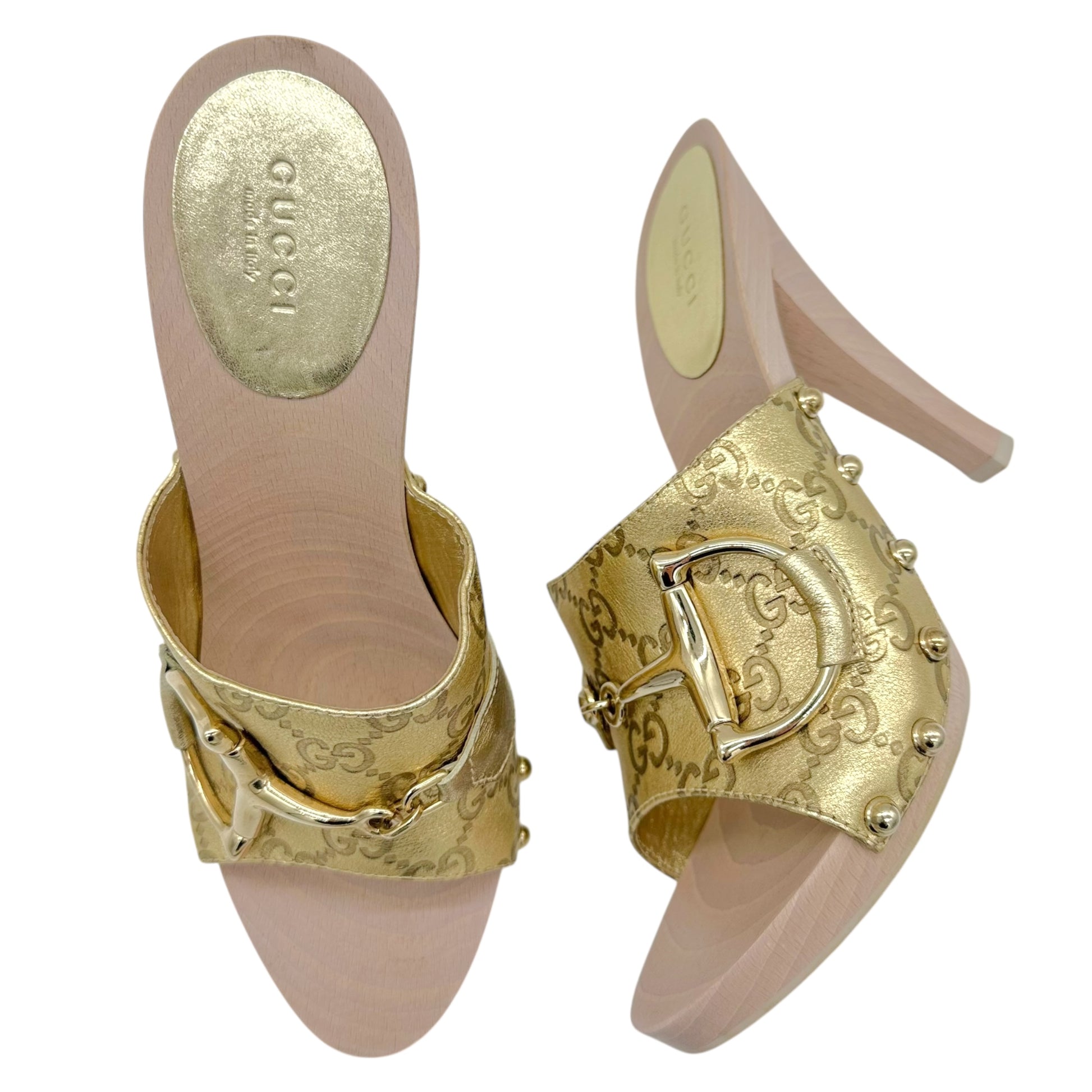 Gucci Gold Horsebit Platform Clog Heels - Outfit Repeater