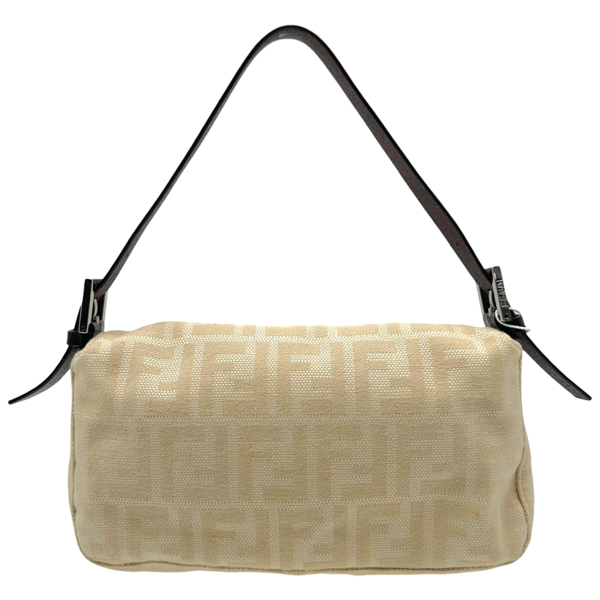 Fendi Baguette Bag Ivory Zucca Monogram Brown Leather