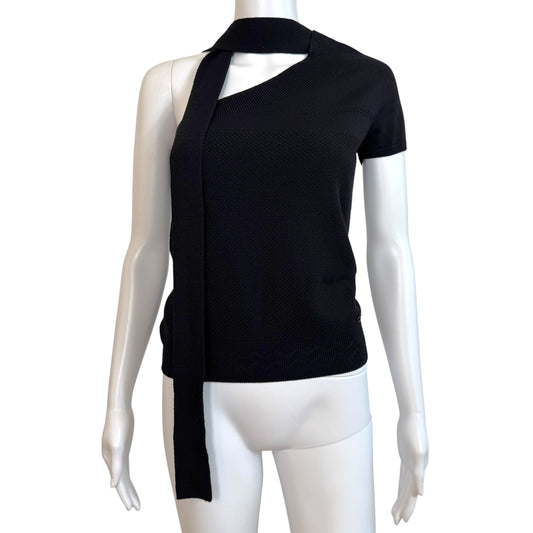 Chanel Black Wool Knit Asymmetrical One Shoulder Top