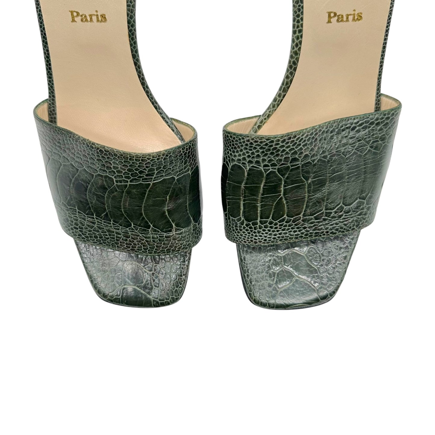 Christian Louboutin Dark Green Croc Mule Sandal Heels